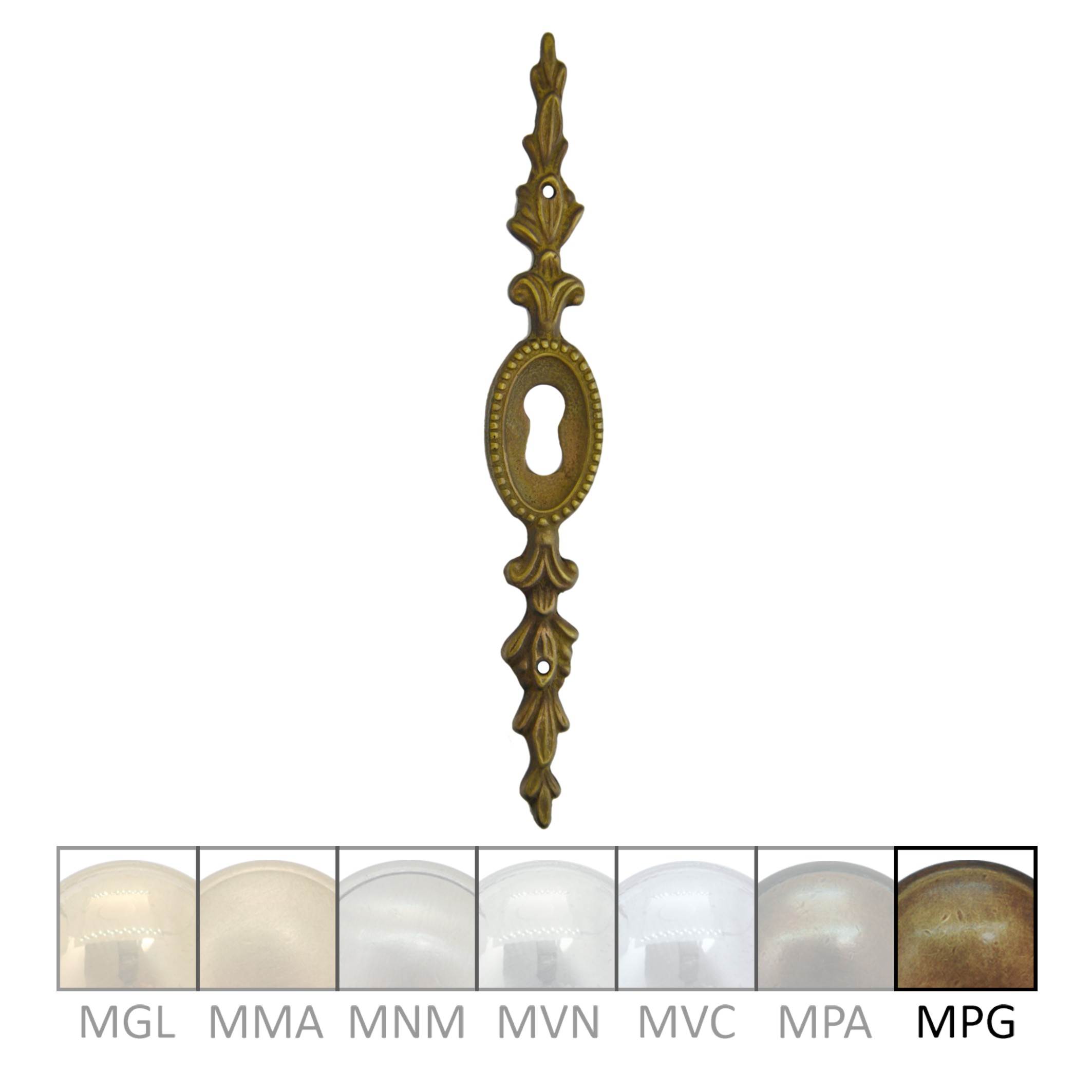 Rokoko Möbelschild 129x20mm Hochkant mit Schlüsselloch Messing MPG Serie RK020 Bild1