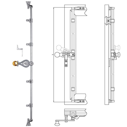 Schweriner Fensterdrehstange 1flg einwärts 1500 mm, li der Serie FD007 Bild1 Schweriner Fensterdrehstange 1flg einwärts 1500mm, li Messing MNI Serie FD007 Bild1