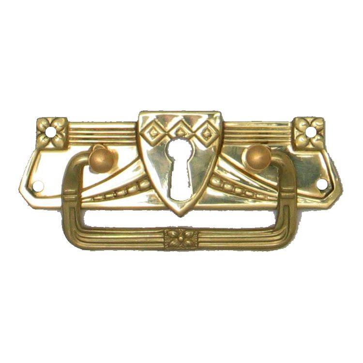 Jugendstil Möbelschild geprägt Messing MGL 80 x 26mm mit Griff und Schlüsselloch Serie JU010 Bild1