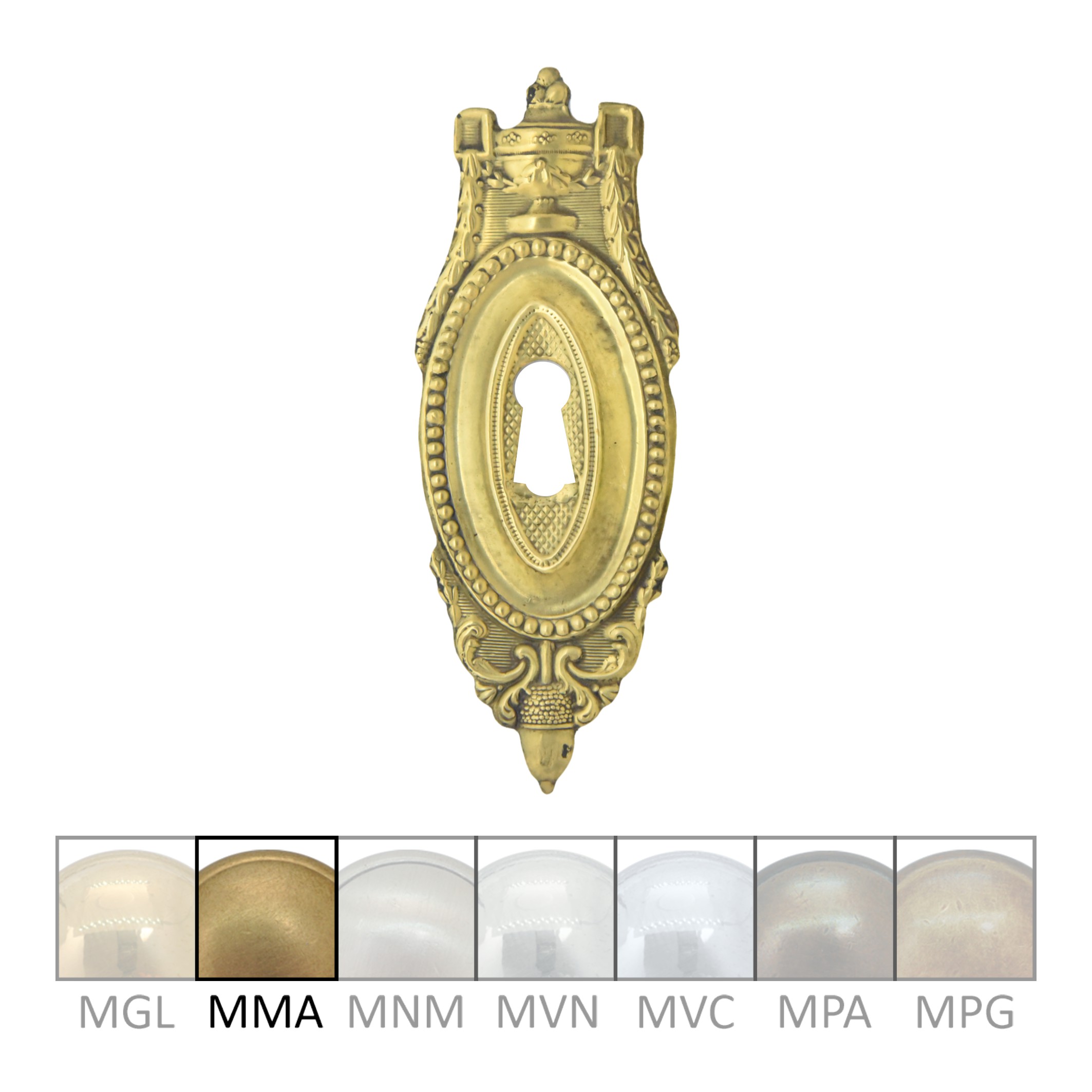 Klassizismus Möbelschild geprägt Messing MMA 47x120mm mit Schlüsselloch Serie KL063 Bild1