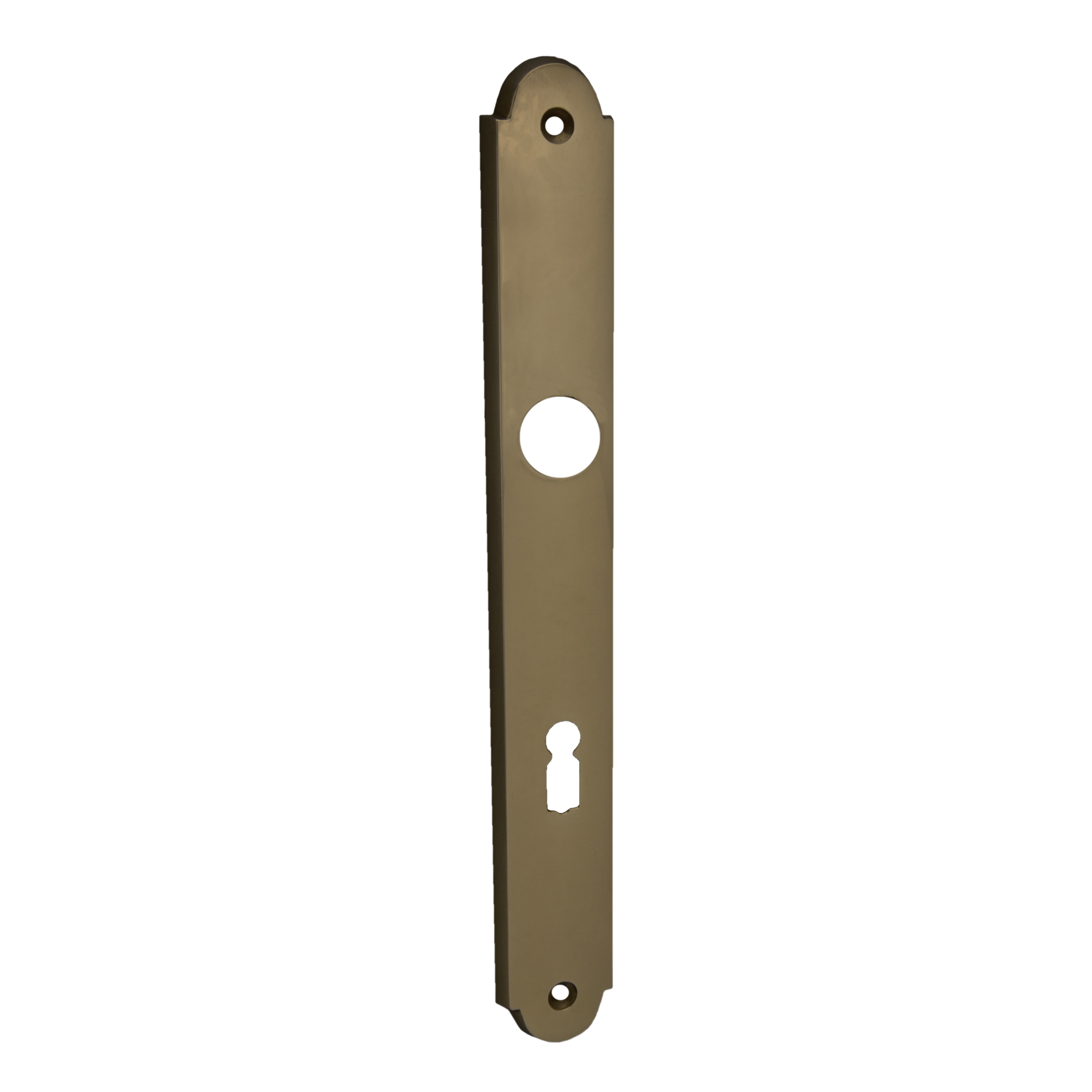 Zimmertürschild Dist. 72 mm BB, Messing patiniert und geputzt L x B