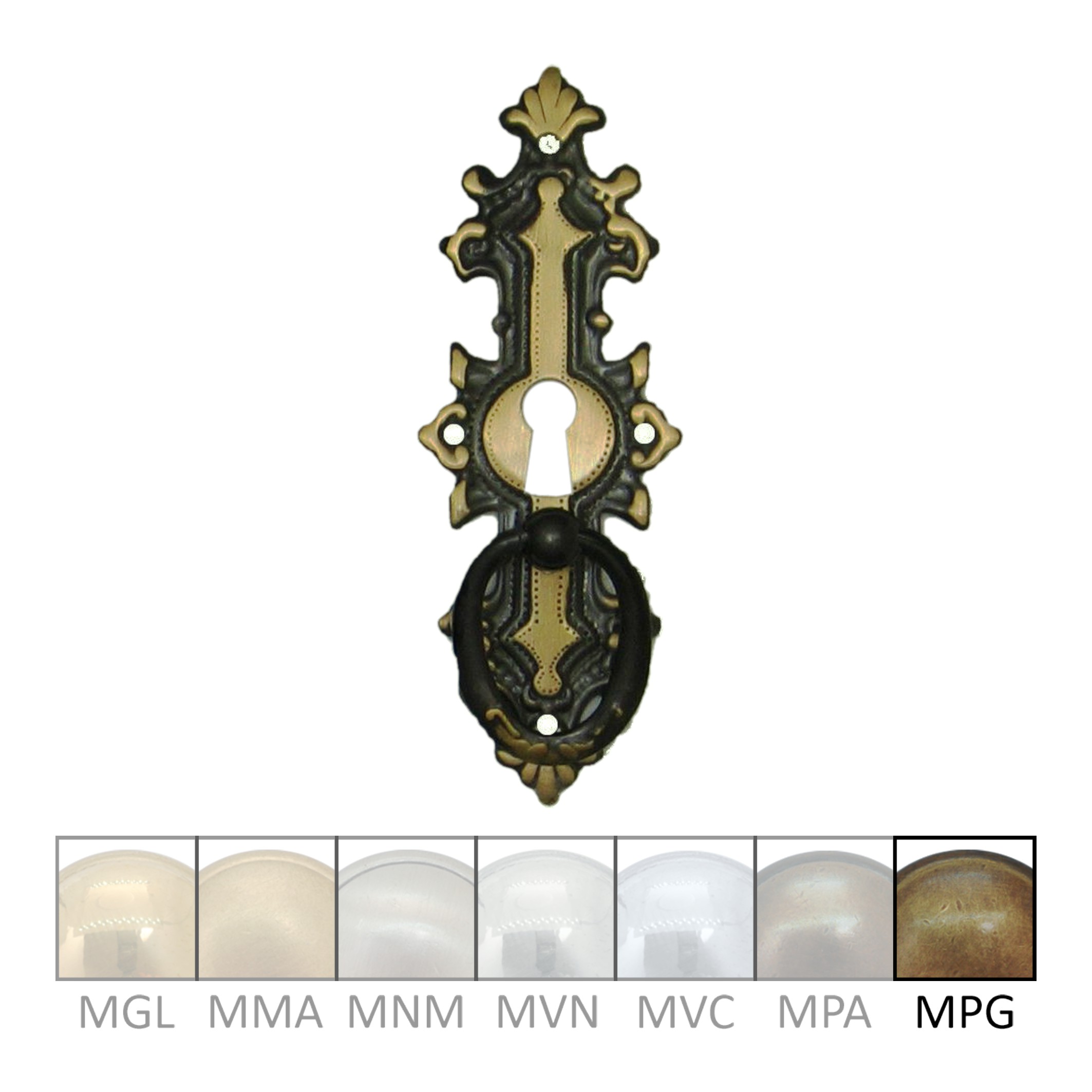 Historismus Möbelschild geprägt Messing MPG 34 x 95mm mit Griff und Schlüsselloch Serie HI002 Bild1