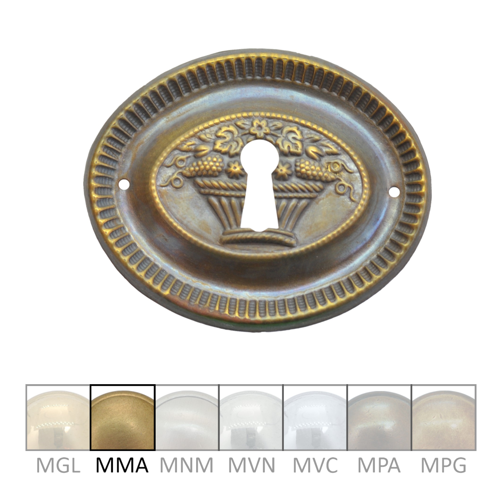 Klassizismus Möbelschild geprägt Messing MMA 65x52mm mit Schlüsselloch Serie KL076 Bild1