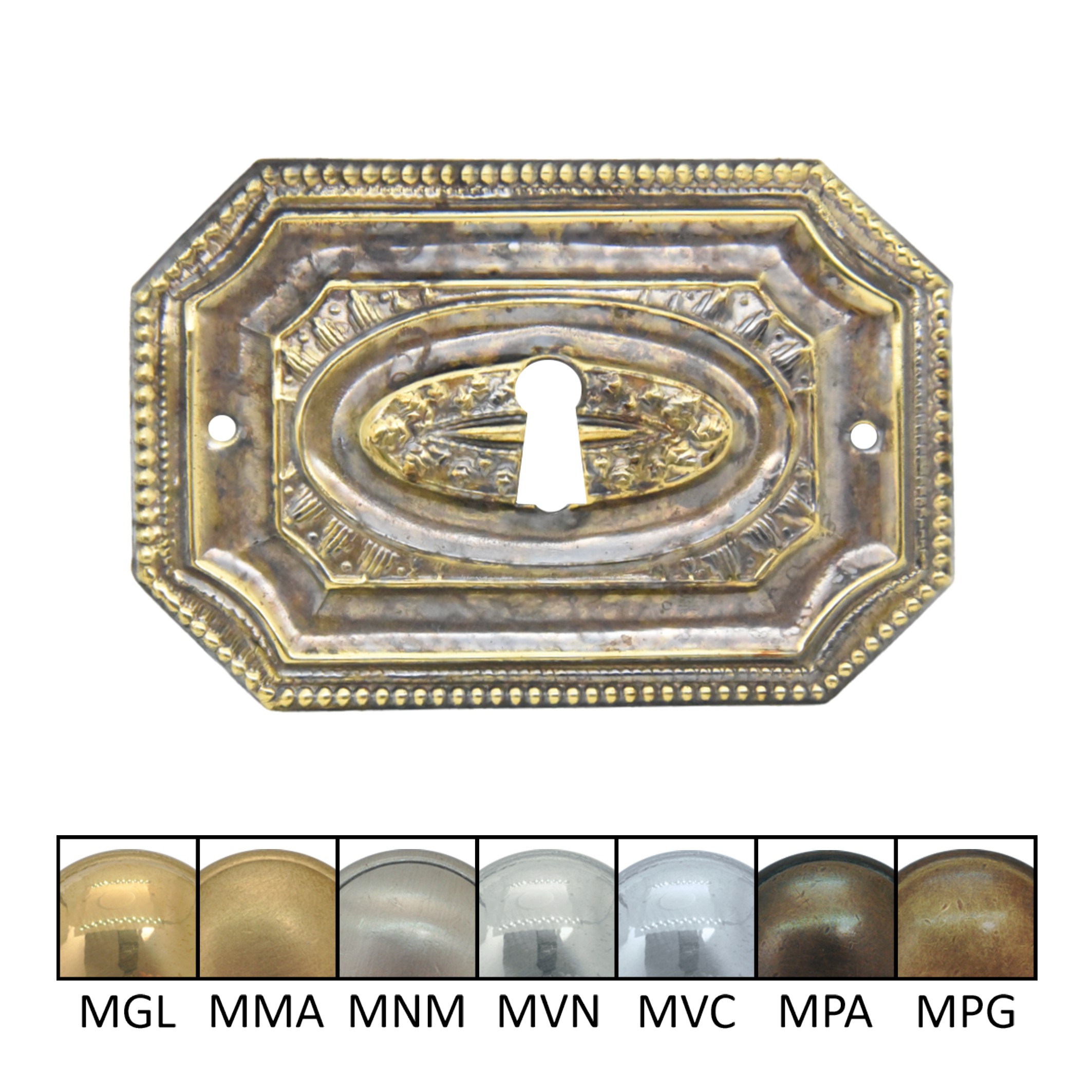 Klassizismus Möbelschild geprägt Messing MPG 75x50mm mit Schlüsselloch Serie KL060 Bild1