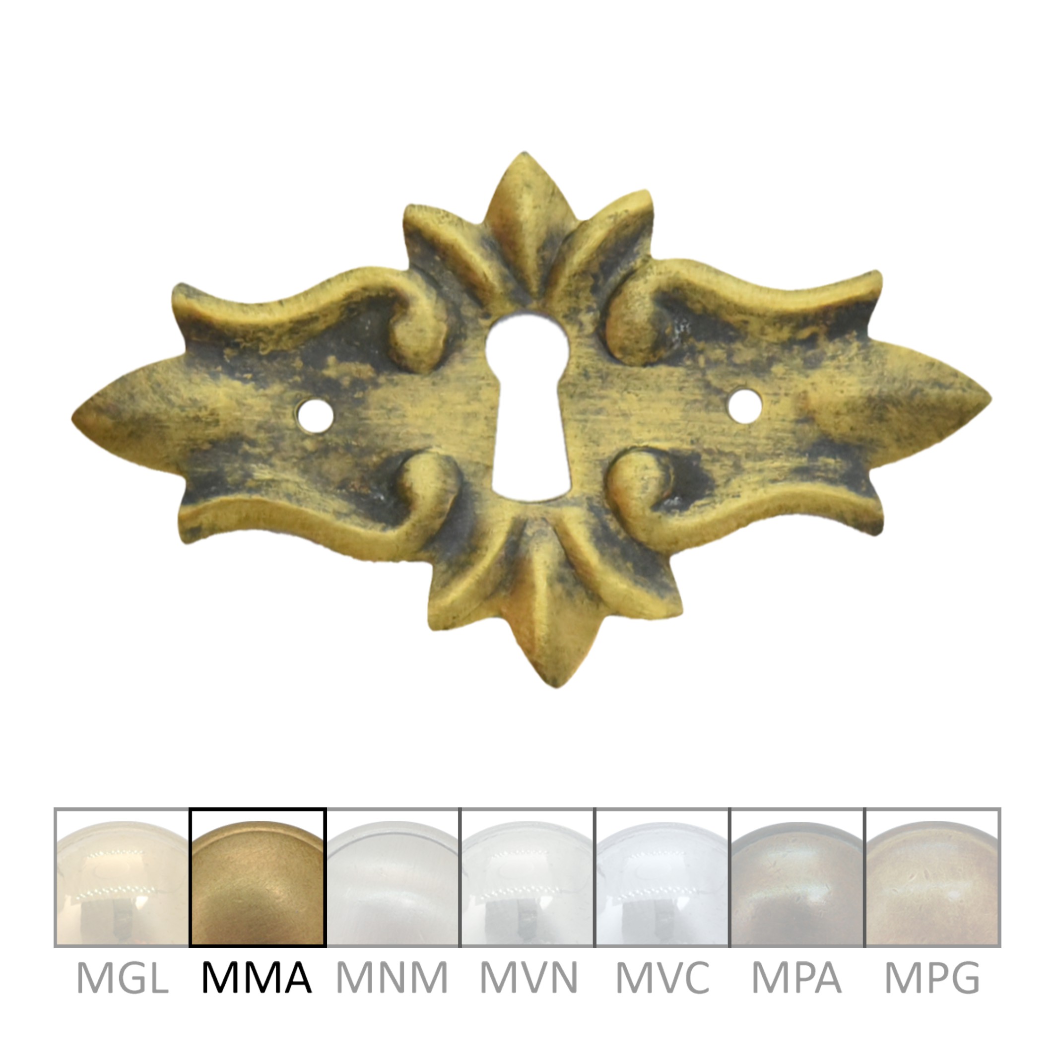Barock Schlüsselschild 50 x 85mm mit Schlüsselloch, Messing MMA Serie BA004 Bild1
