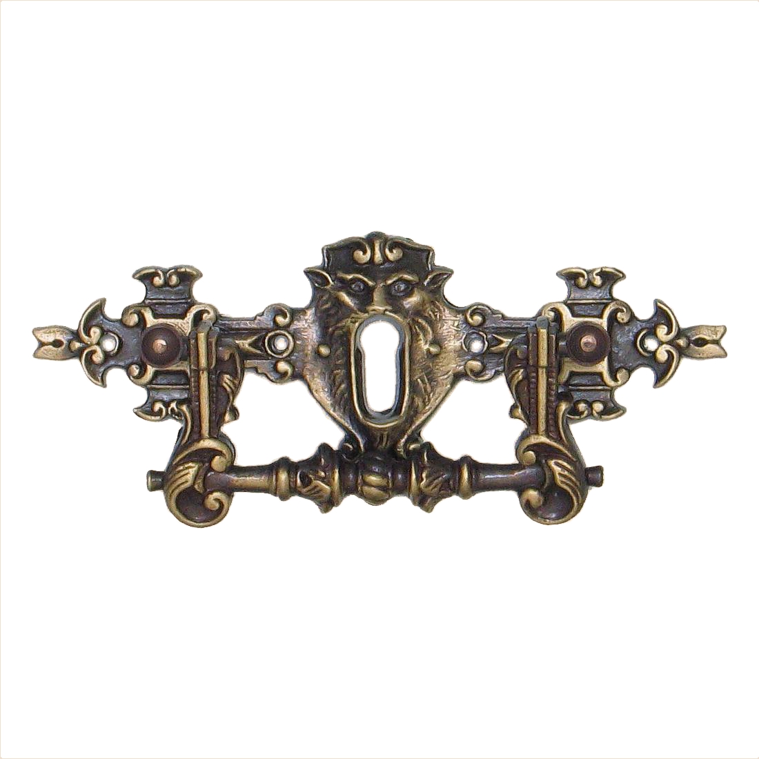 Historismus Möbelschild gegossen Messing MPG 110 x 42mm mit Griff und Schlüsselloch Serie HI003 Bild1
