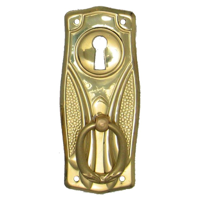 Jugendstil Möbelschild geprägt Messing MGL 38 x 90mm mit Griff und Schlüsselloch Serie JU017 Bild1