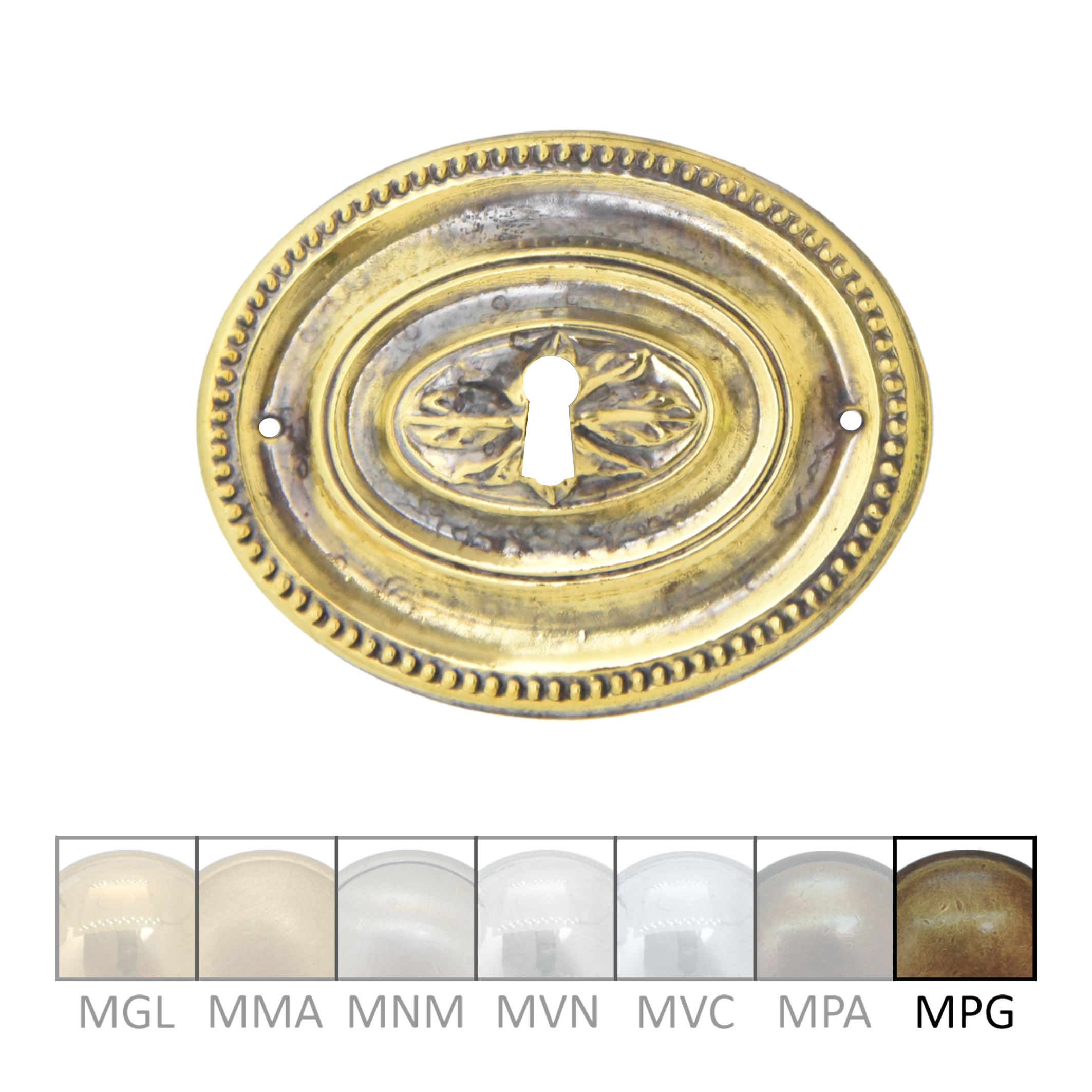 Klassizismus Möbelschild geprägt Messing MPG 87x67mm mit Schlüsselloch Serie KL084 Bild1
