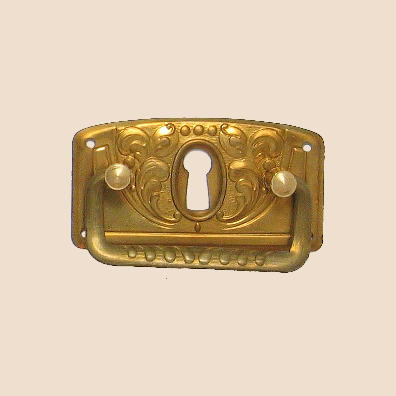 Jugendstil Möbelschild geprägt Messing MGL 68 x 36mm mit Griff und Schlüsselloch Serie JU015 Bild1