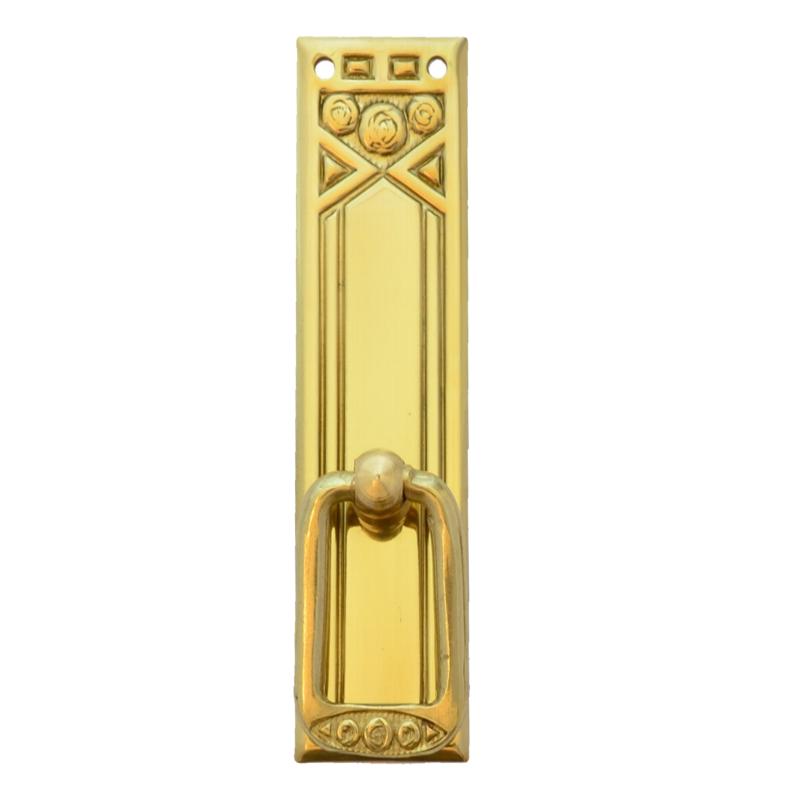 Jugendstil Möbelschild geprägt Messing MGL 22 x 85mm mit Griff Serie JU011 Bild1