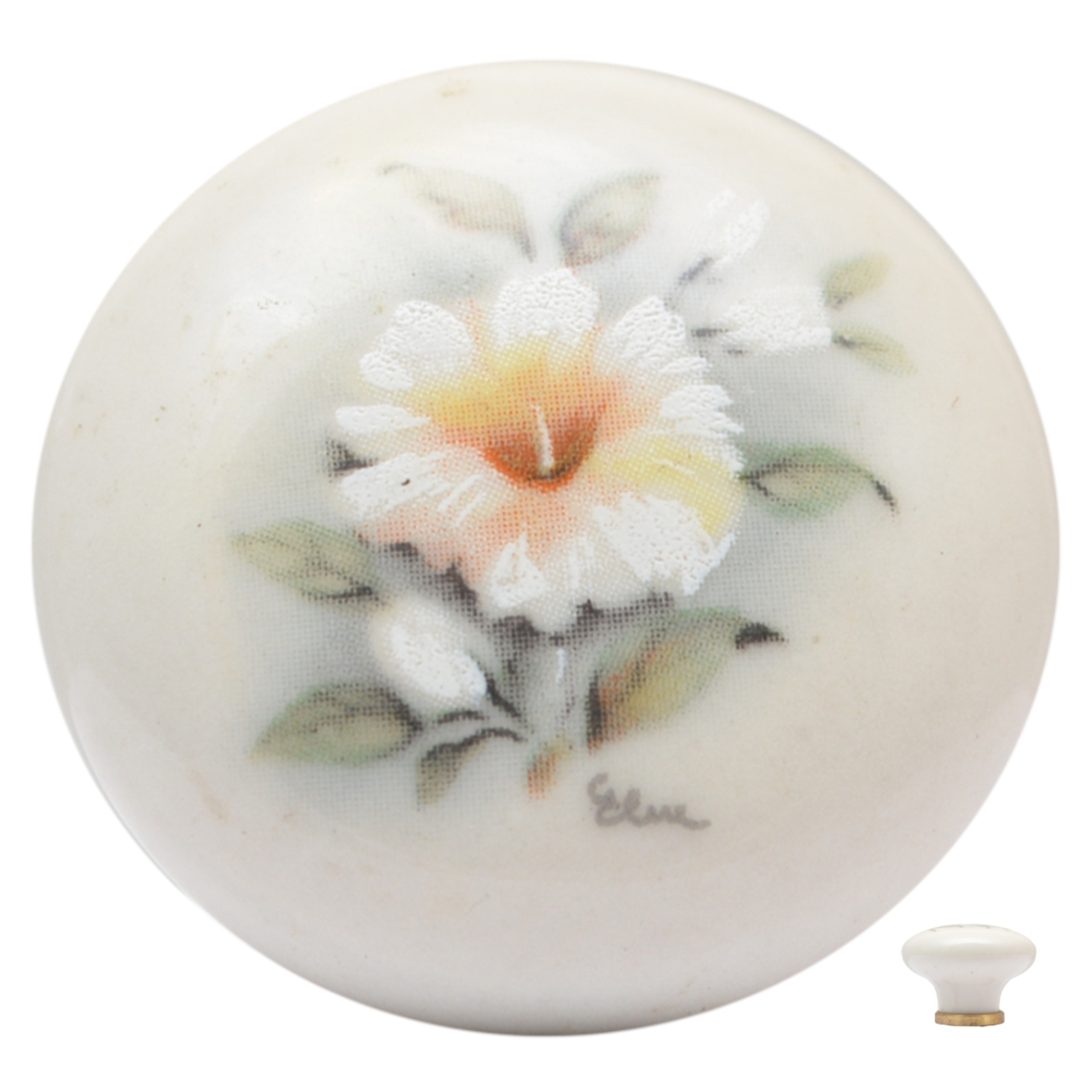 Porzellanknopf Hibiskusblüte altweiß D 38mm Serie KN217 Bild1
