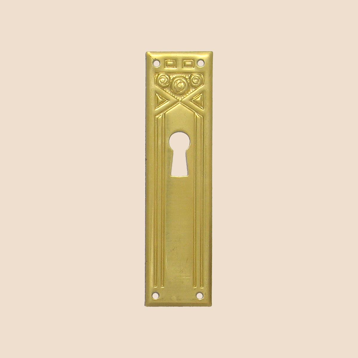 Jugendstil Möbelschild Messing MPG 22 x 85mm mit Schlüsselloch Serie JU011 Bild1