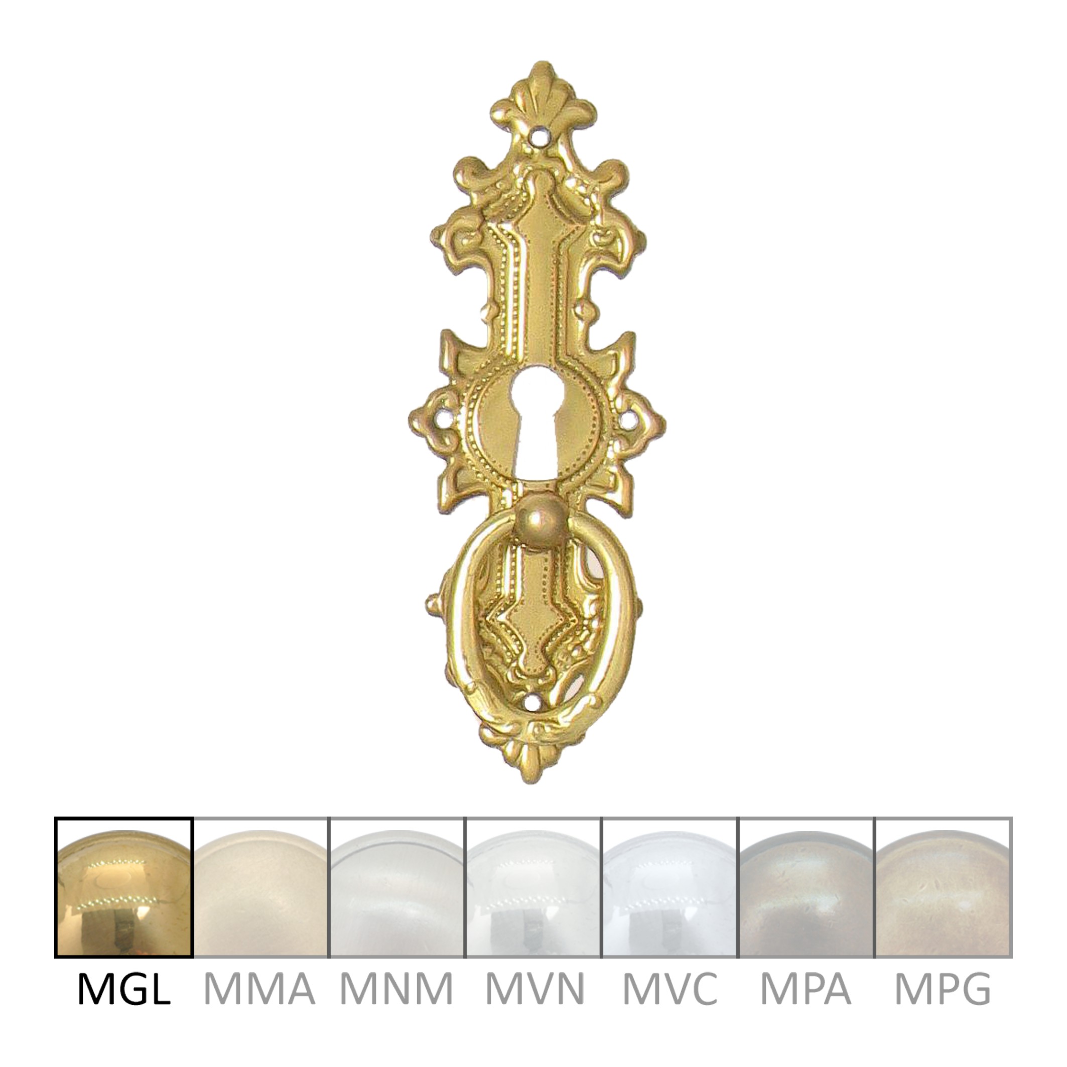 Historismus Möbelschild geprägt Messing MGL 34 x 95mm mit Griff und Schlüsselloch Serie HI002 Bild1