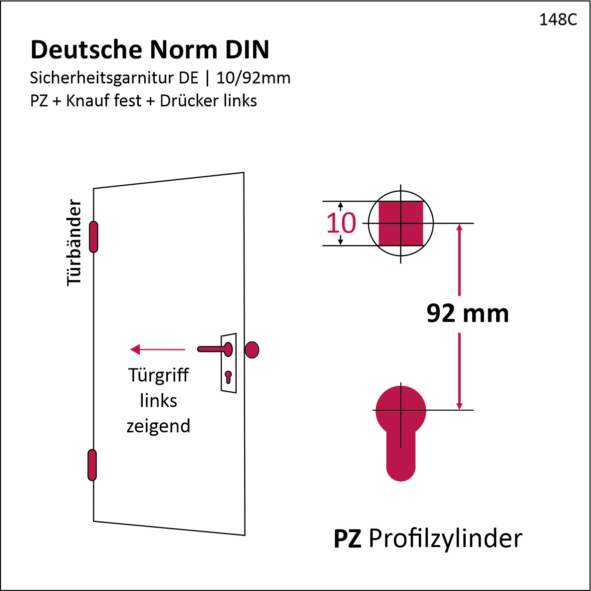 Sicherheitgarnitur in Messing glänzend PZ 92 DIN LI mit TD107 Serie TG107 Bild2