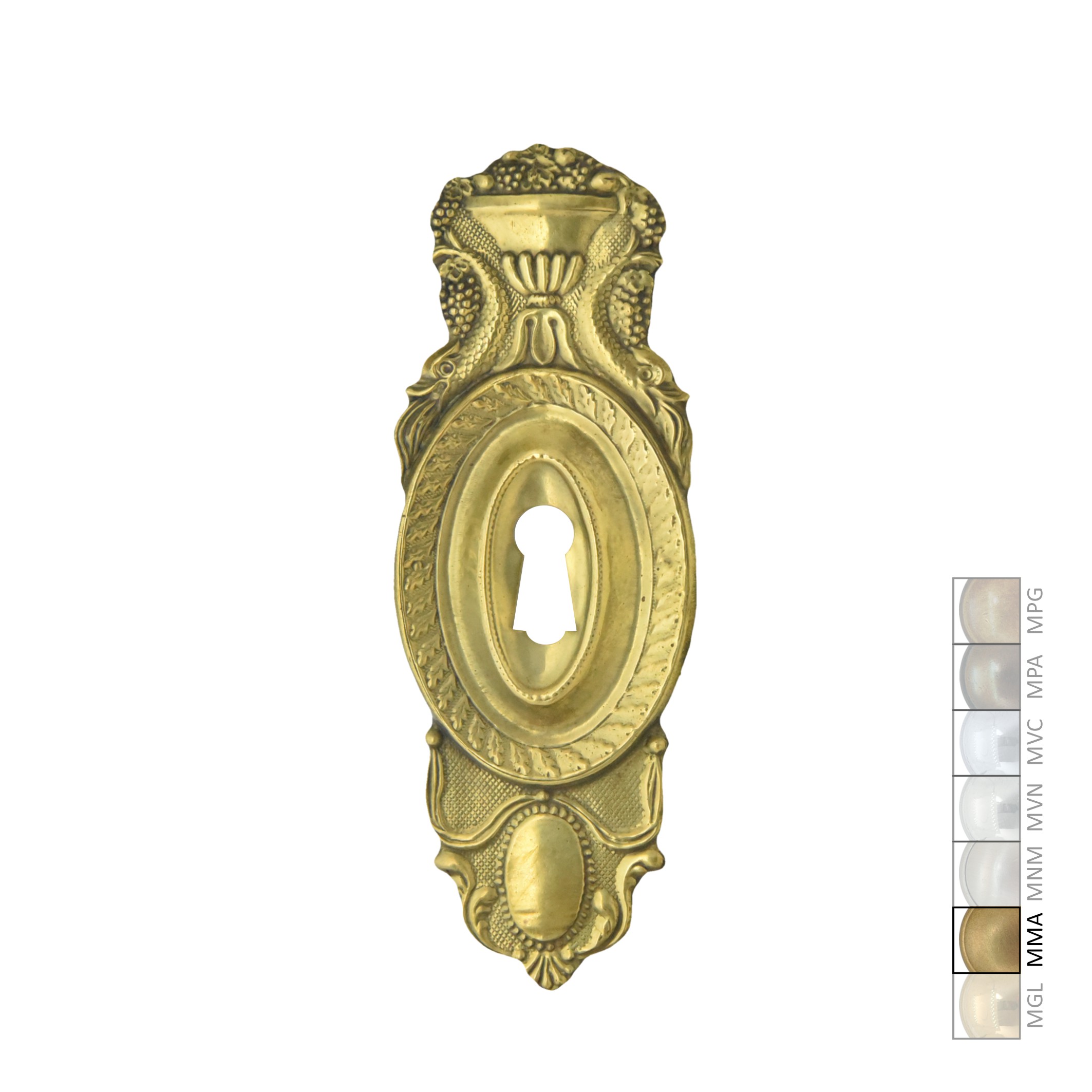 Klassizismus Möbelschild geprägt Messing MMA 50x138mm mit Schlüsselloch Serie KL064 Bild1