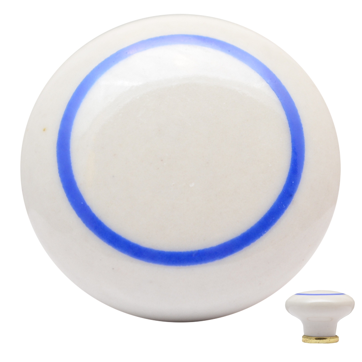 Porzellanknopf altweiß mit blauem Zierkreis D 40mm Serie KN210 Bild1