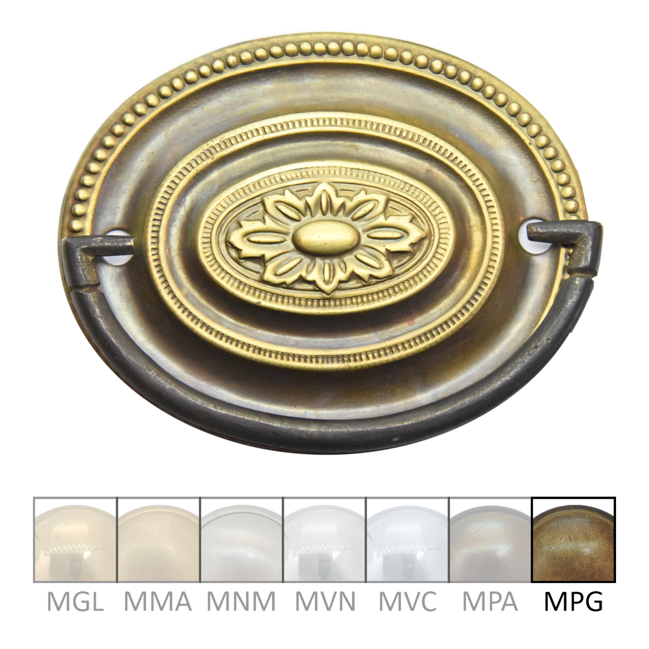 Klassizismus Möbelschild geprägt Messing MPG 80x67mm mit Griff Serie KL111 Bild1