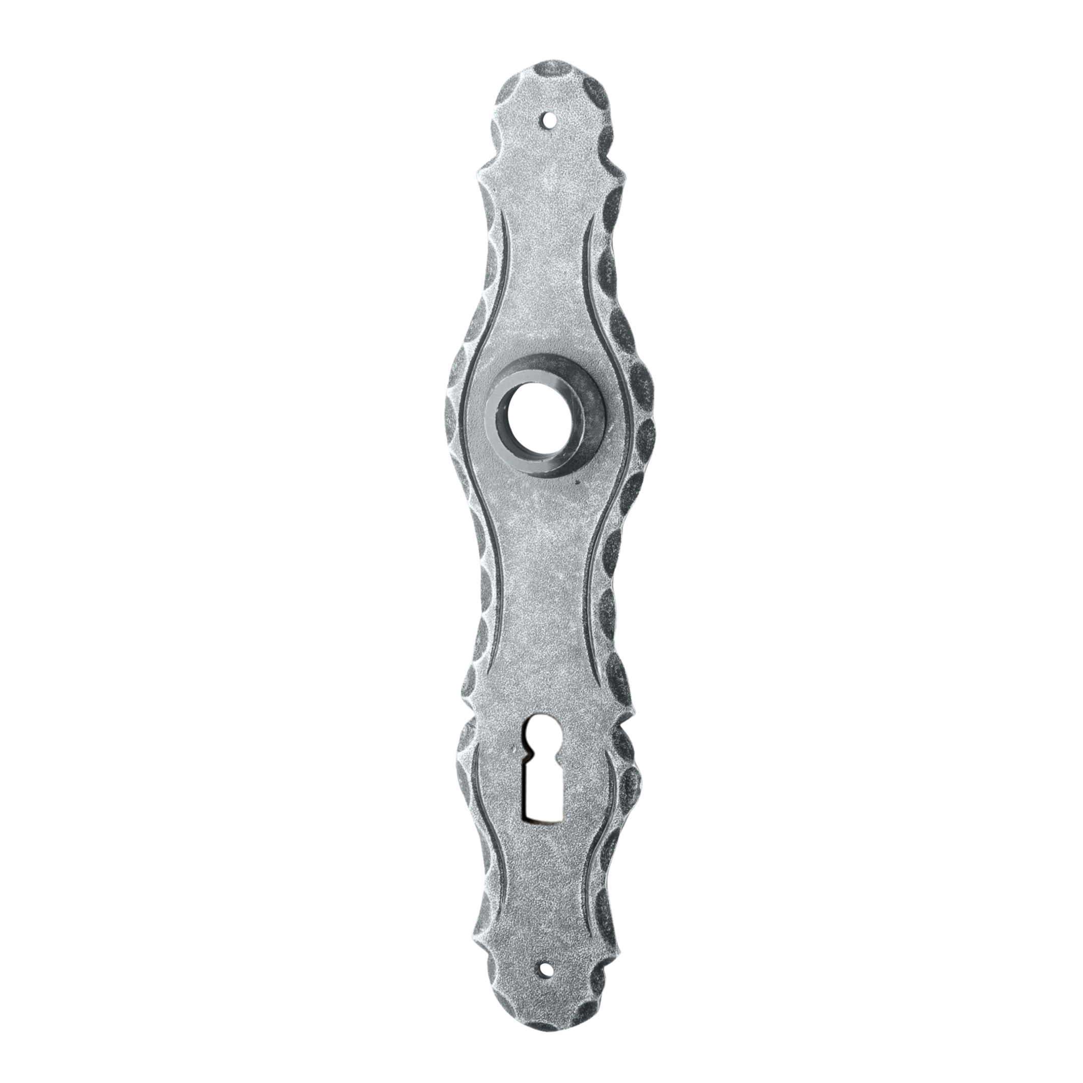 Zimmertürschild Dist. 72 mm BB, Eisen thermopatiniert ® L x B