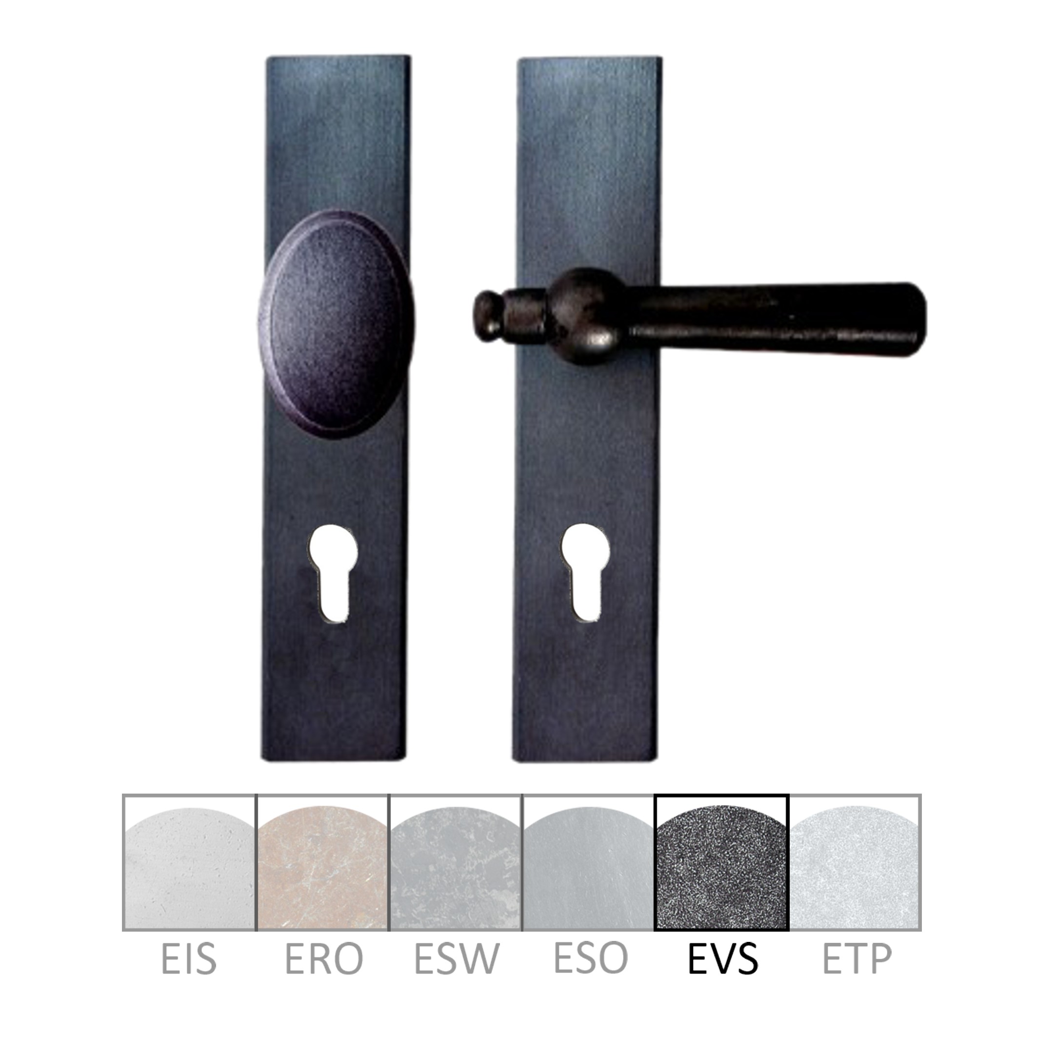 Sicherheitgarnitur PZ. Dist. 92 in Eisen. LxB Sicherheitgarnitur in Schmiedeeisen schwarz passiviert PZ 92 DIN RE mit TD052 Serie TG505 Bild1
