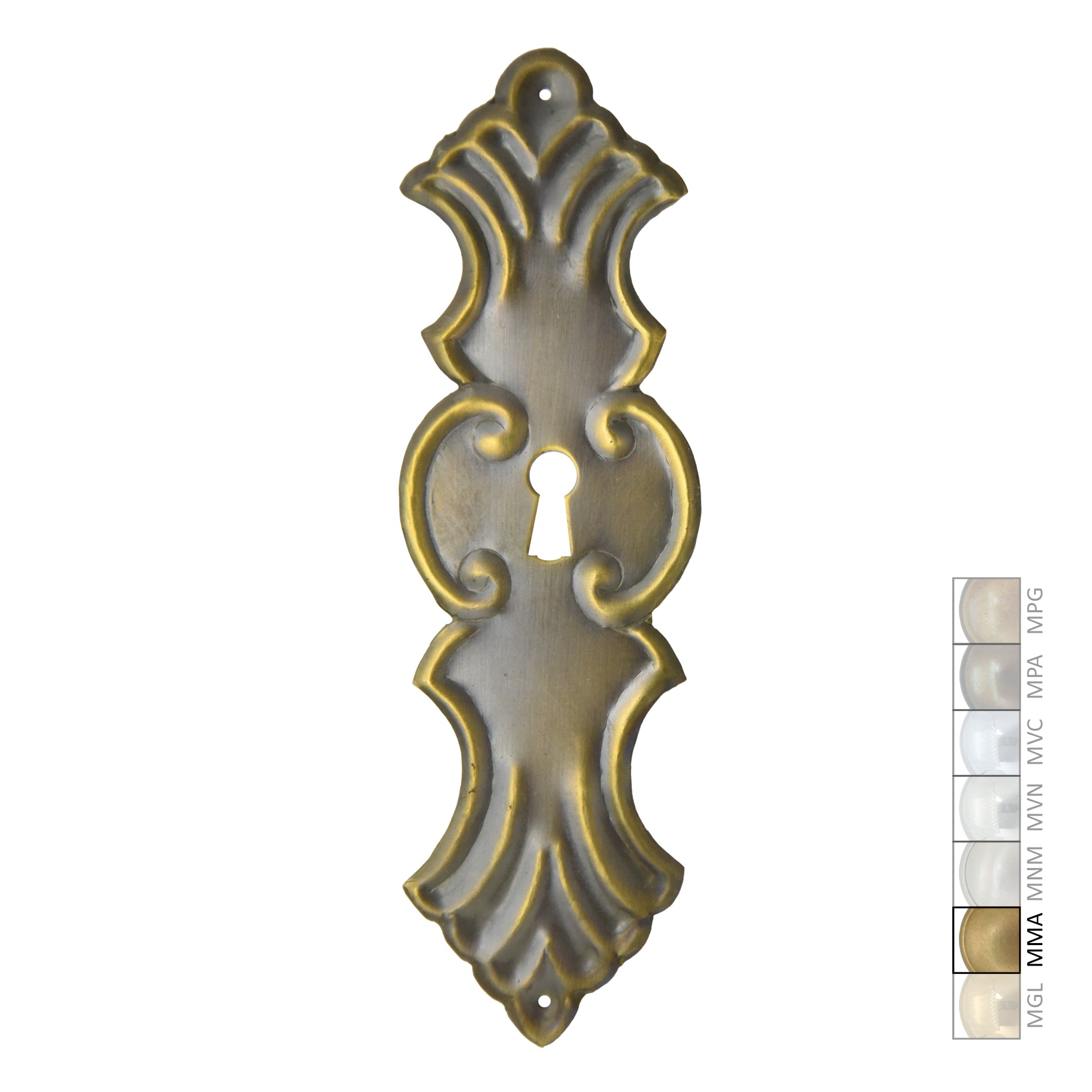 Barock Schlüsselschild 50 x 165mmHochkant mit Schlüsselloch, Messing MMA Serie BA021 Bild1