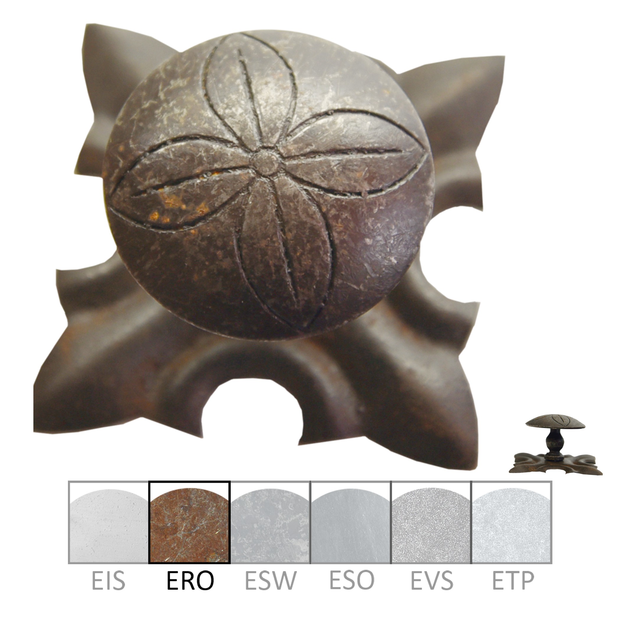 Möbelknopf Eisen rostig D 35mm mit Rosette Serie KN124 Bild1