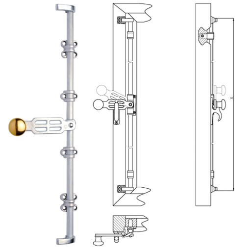 Holsteiner Fensterdrehstange 1flg auswärts 1000mm, li Messing MGL Serie FD011 Bild1