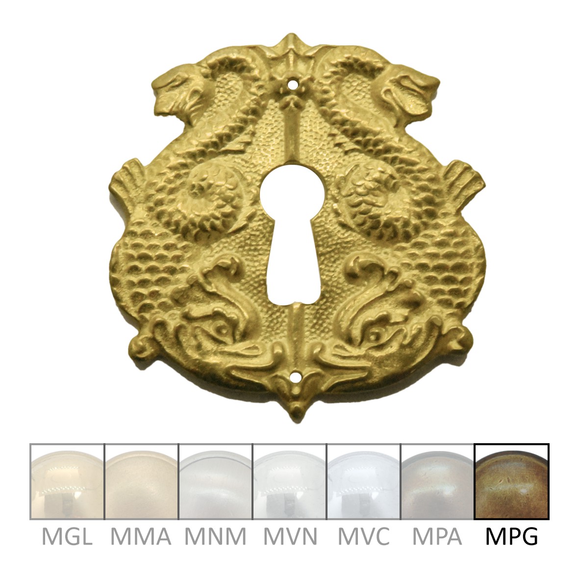 Klassizismus Möbelschild geprägt Messing MPG 55x60mm mit Schlüsselloch Serie KL024 Bild1