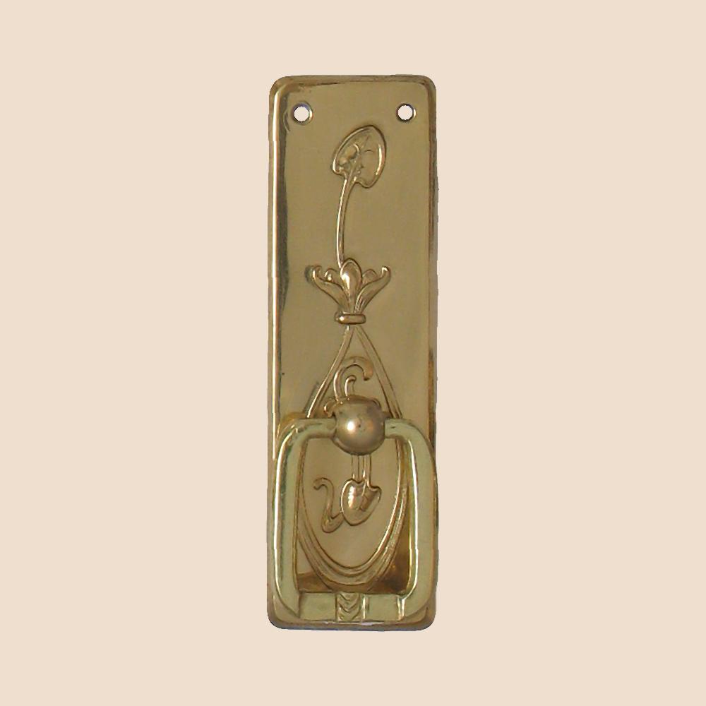 Jugendstil Möbelschild geprägt Messing MGL 24 x 80mm mit Griff Serie JU012 Bild1