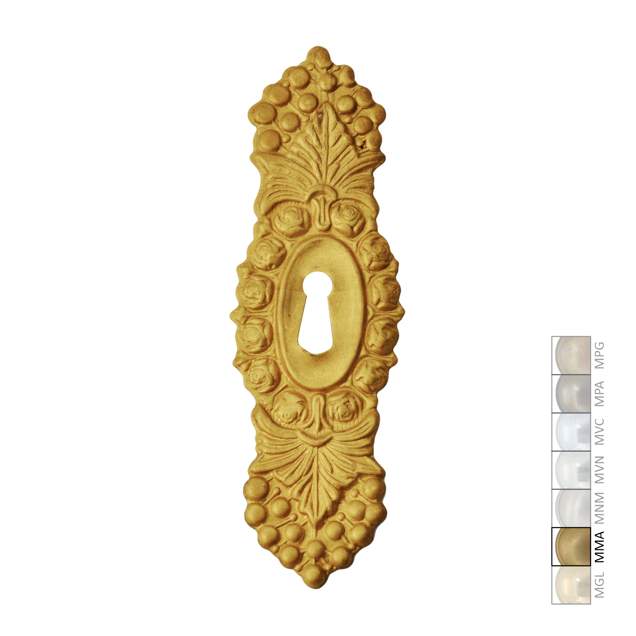 Klassizismus Möbelschild geprägt Messing MMA 50x155mm mit Schlüsselloch Serie KL045 Bild1