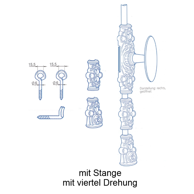 Fensterschubstange mit Zunge (rechts), mit Zubehör und Stange Serie FS008 Bild1