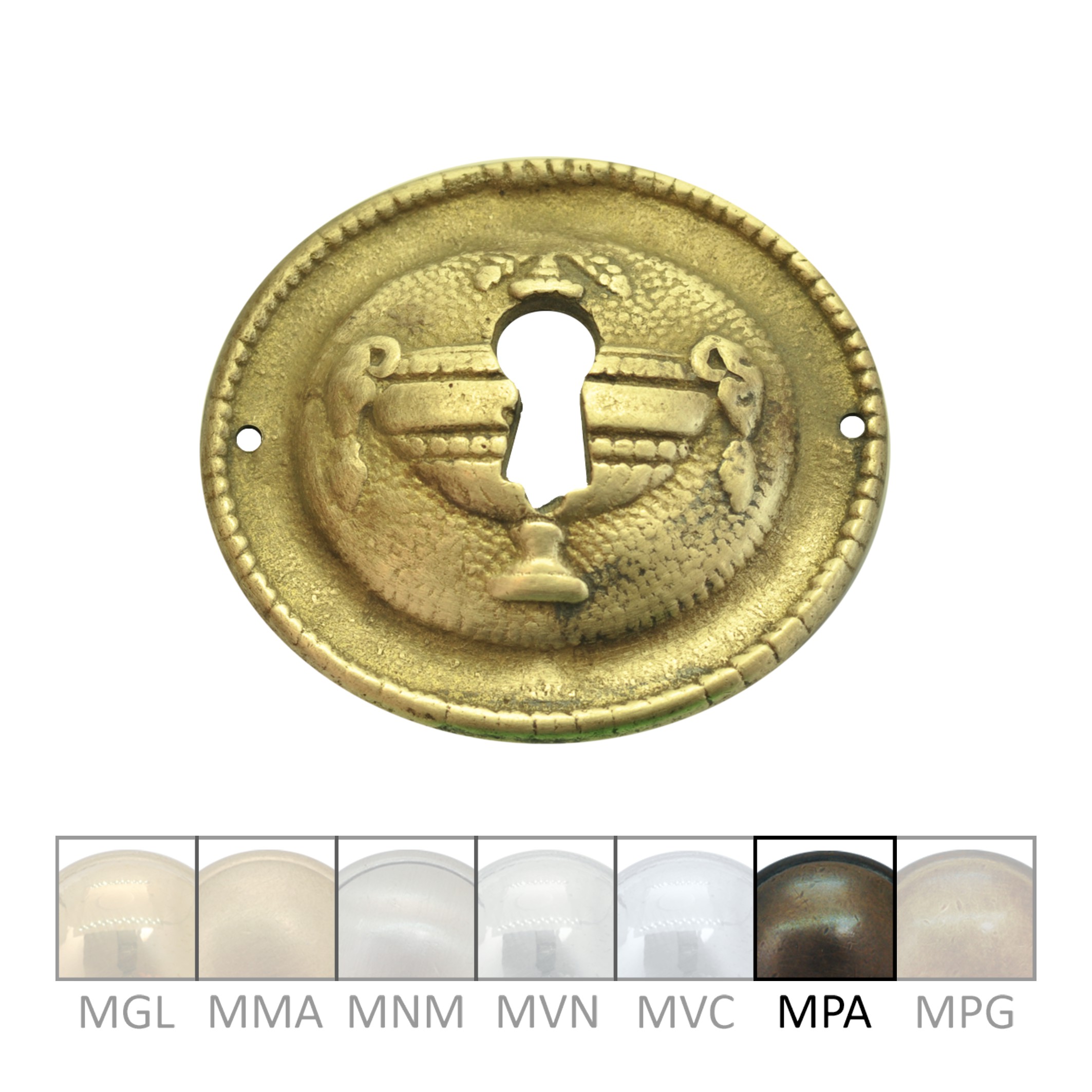 Klassizismus Möbelschild geprägt Messing MPA 70x60mm mit Schlüsselloch Serie KL026 Bild1