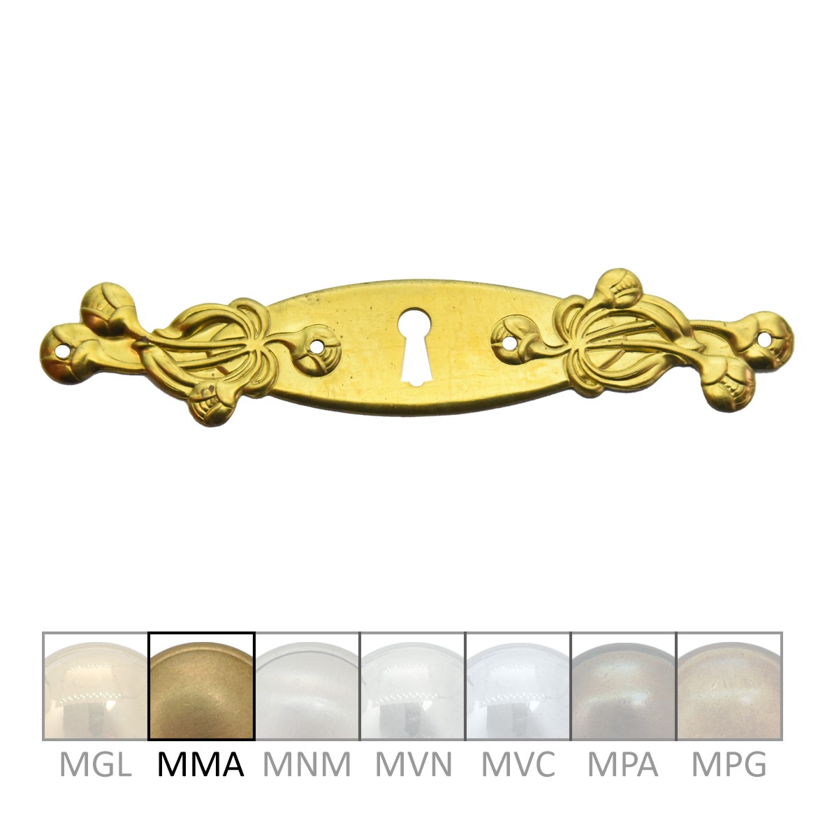 Jugendstil Möbelschild geprägt Messing MMA 125 x 24mm mit Schlüsselloch Serie JU034 Bild1