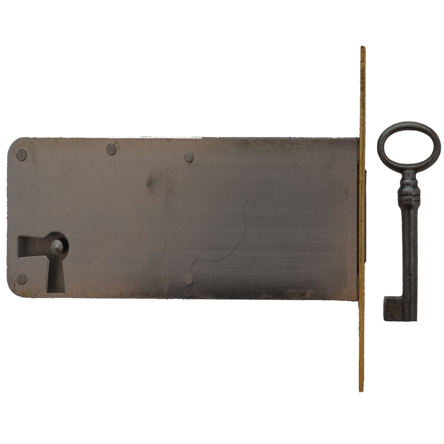 Einsteckschloss in Eisen mit Messingstulp. Dornmaß Einsteckschloss Messingstulp Dornmaß 100mm Links Serie ES006 Bild1