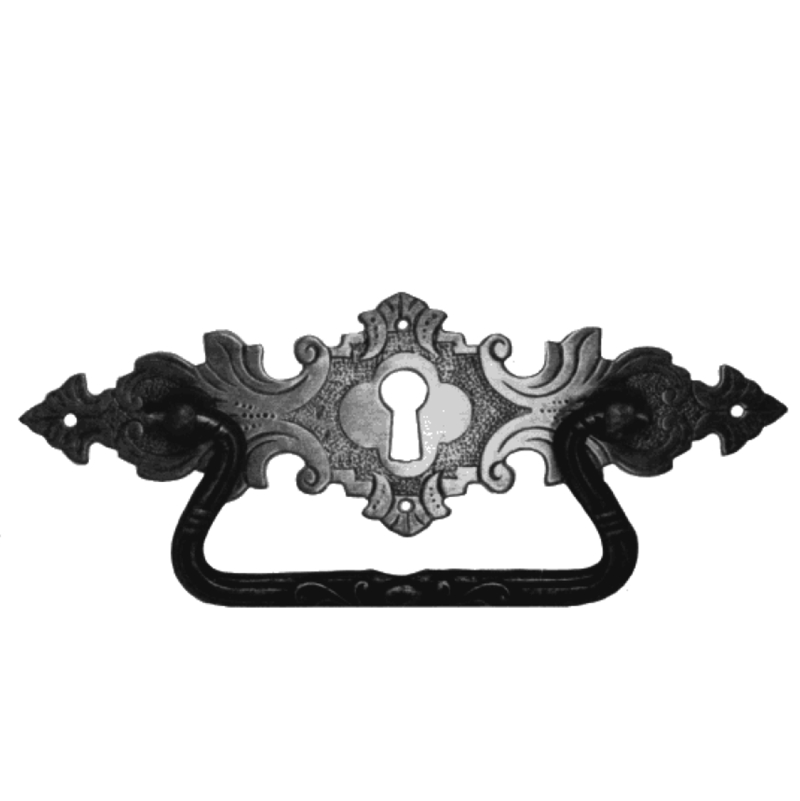 Historismus Möbelschild geprägt Messing MNI 130 x 40mm mit Griff und Schlüsselloch Serie HI024 Bild1