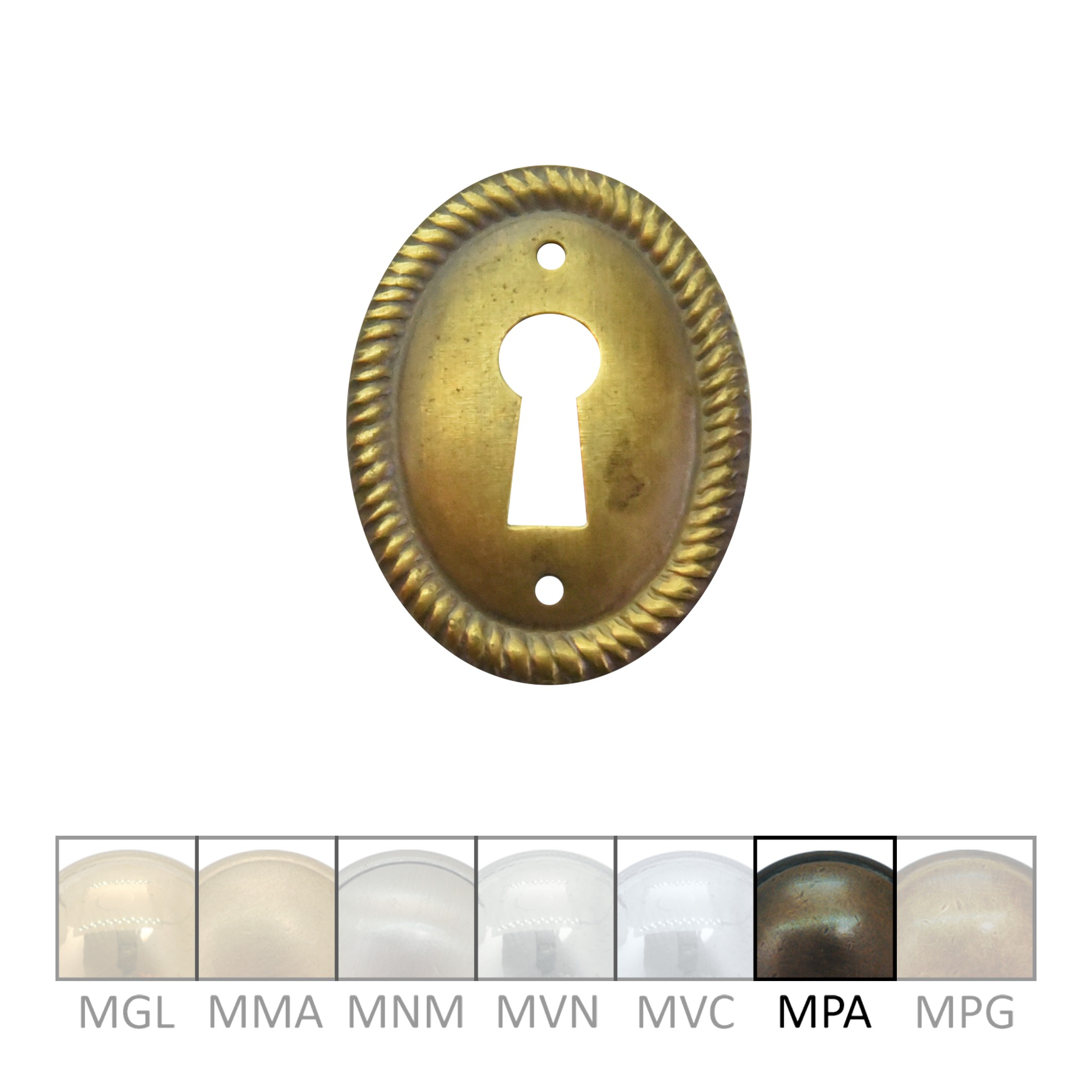Klassizismus Möbelschild geprägt Messing MPA 30x37mm mit Schlüsselloch Serie KL083 Bild1