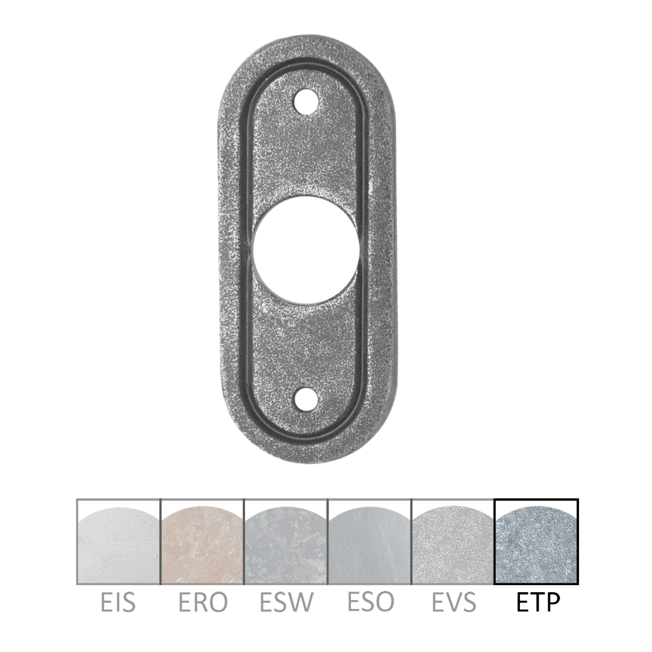 Türdrückerrosette Eisen thermopatiniert ® 73 x 30mm Serie TR531 Bild1
