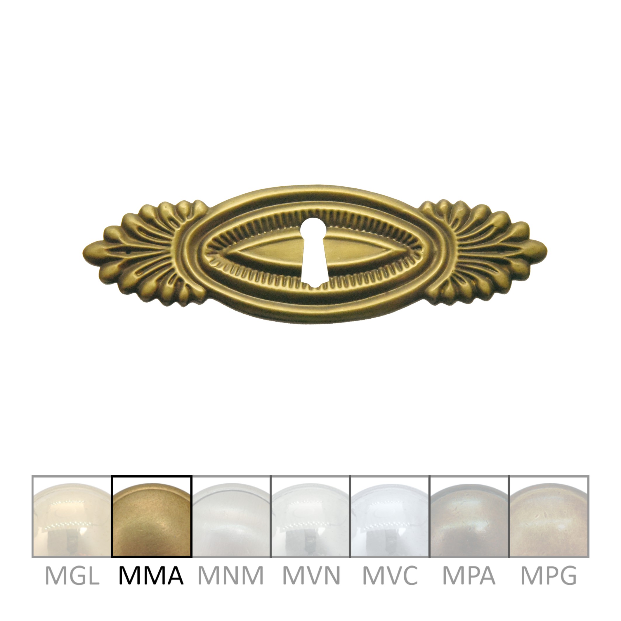 Klassizismus Möbelschild geprägt Messing MMA 135x43mm mit Schlüsselloch Serie KL049 Bild1