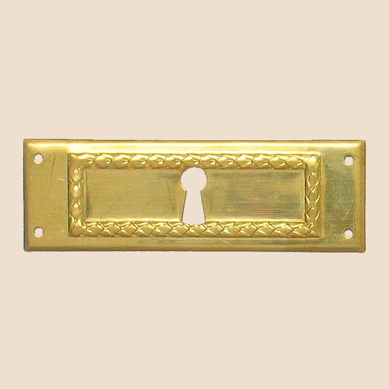 Jugendstil Möbelschild geprägt Messing MGL 94 x 30mm mit Schlüsselloch Serie JU014 Bild1