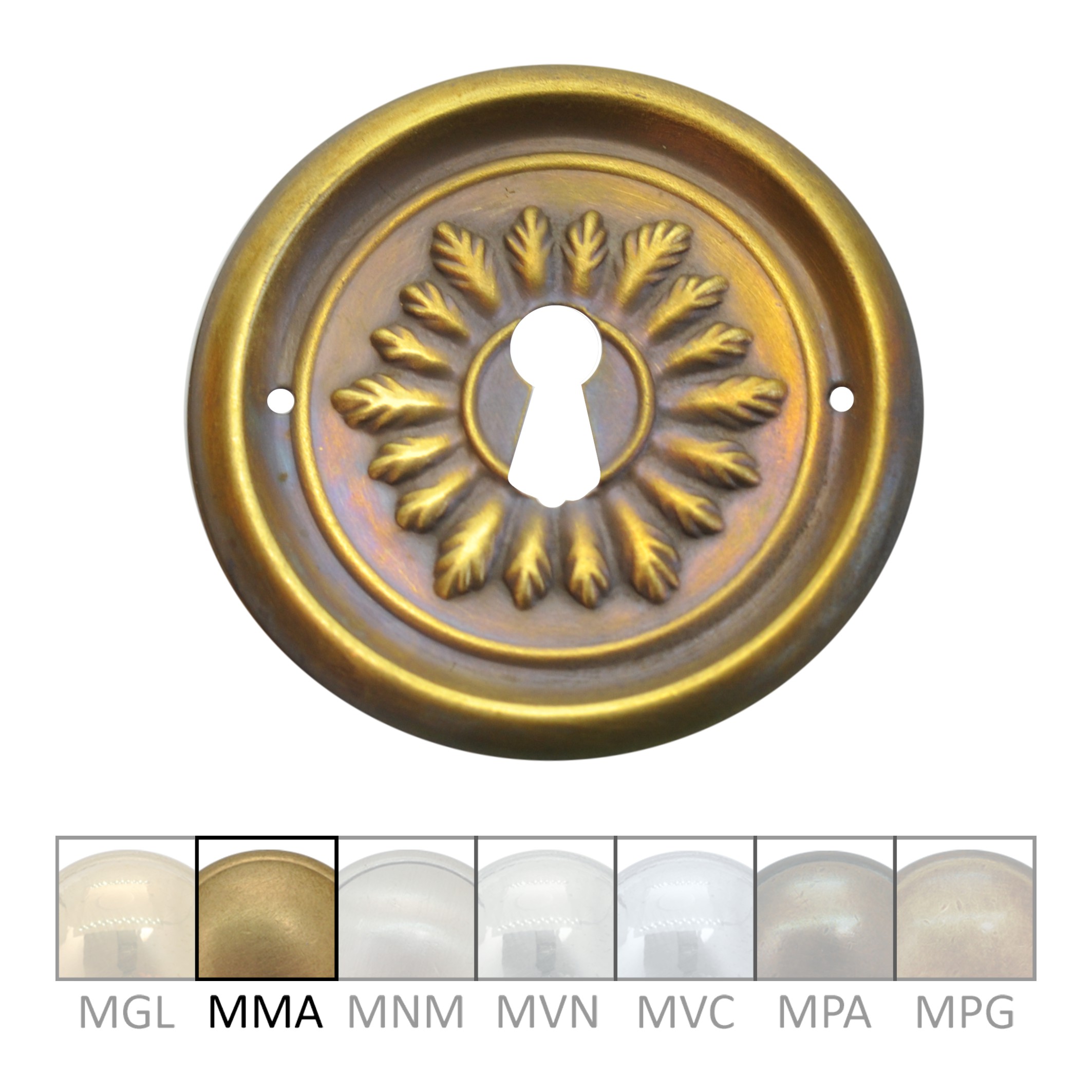 Klassizismus Möbelschild geprägt Messing MMA D65mm Schlüsselloch Serie KL091 Bild1