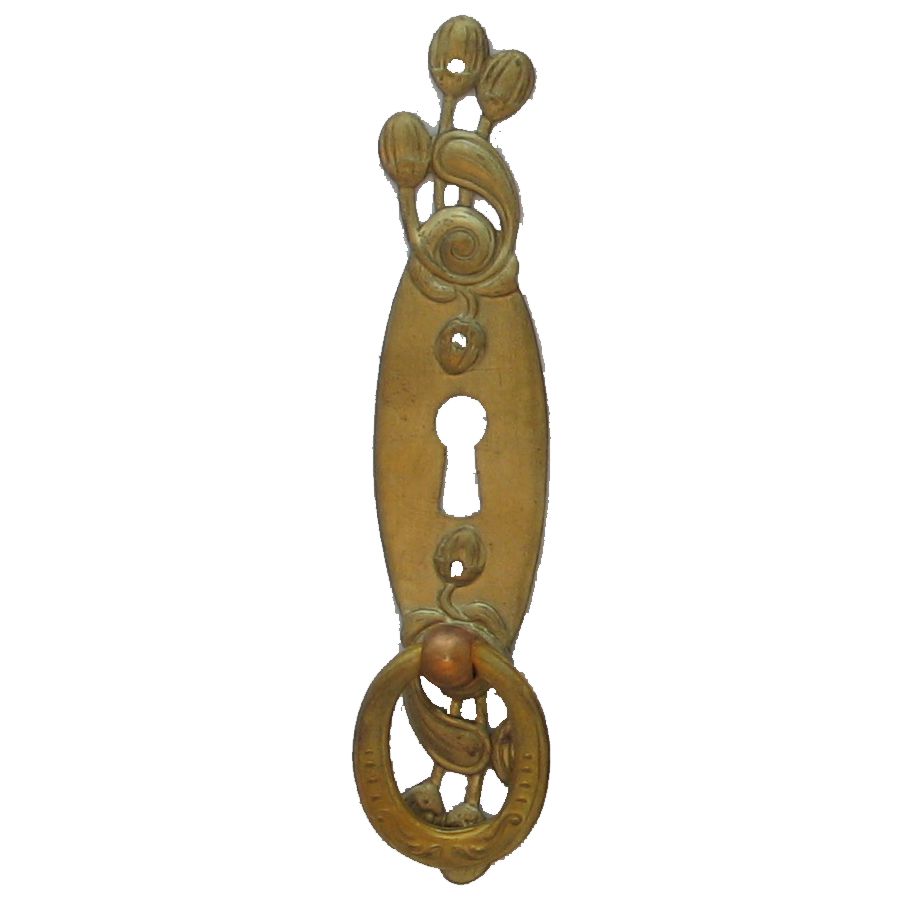 Jugendstil Möbelschild geprägt Messing MMA 21 x 105mm mit Griff und Schlüsselloch Serie JU009 Bild1