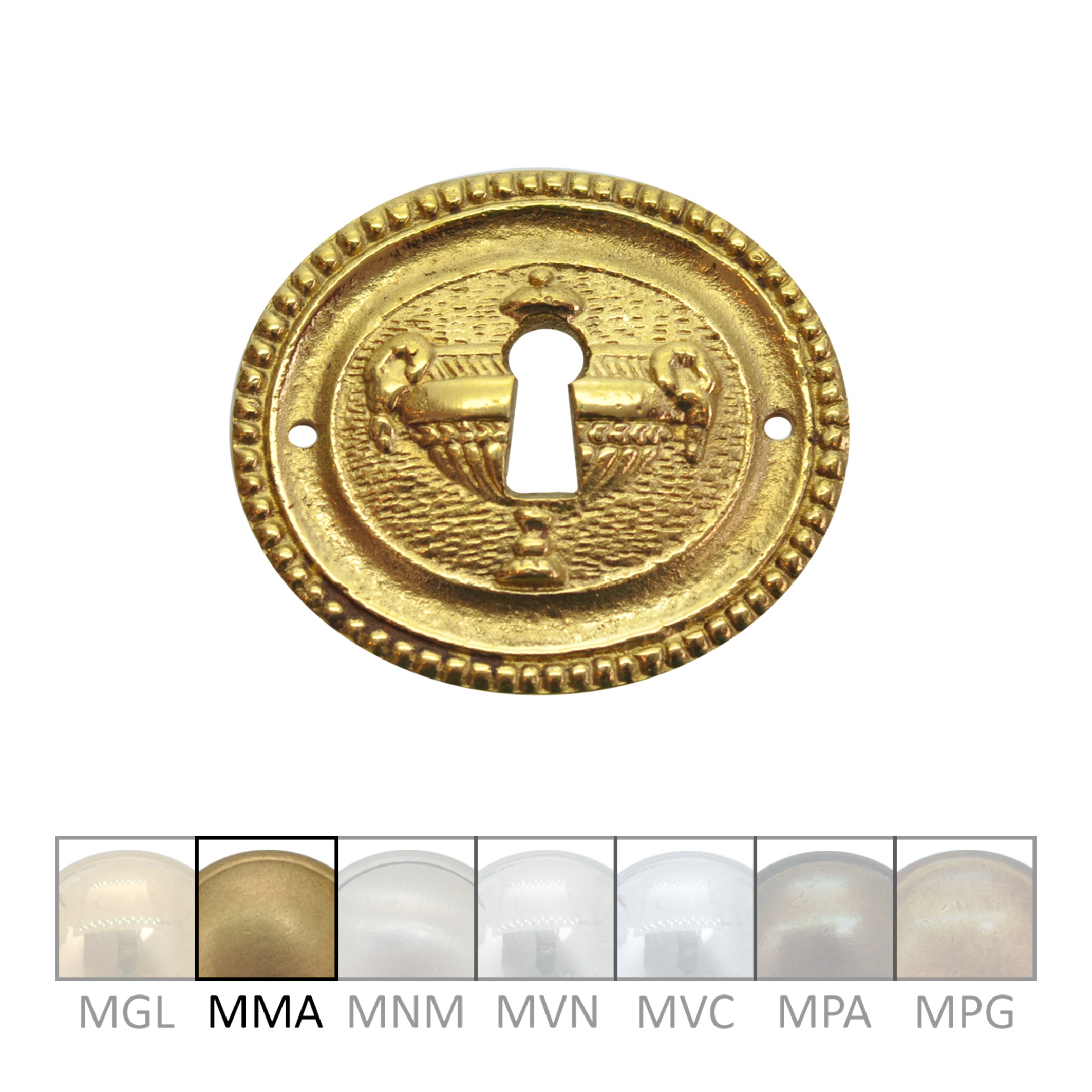 Klassizismus Möbelschild geprägt Messing MMA 63x55mm mit Schlüsselloch Serie KL026 Bild1