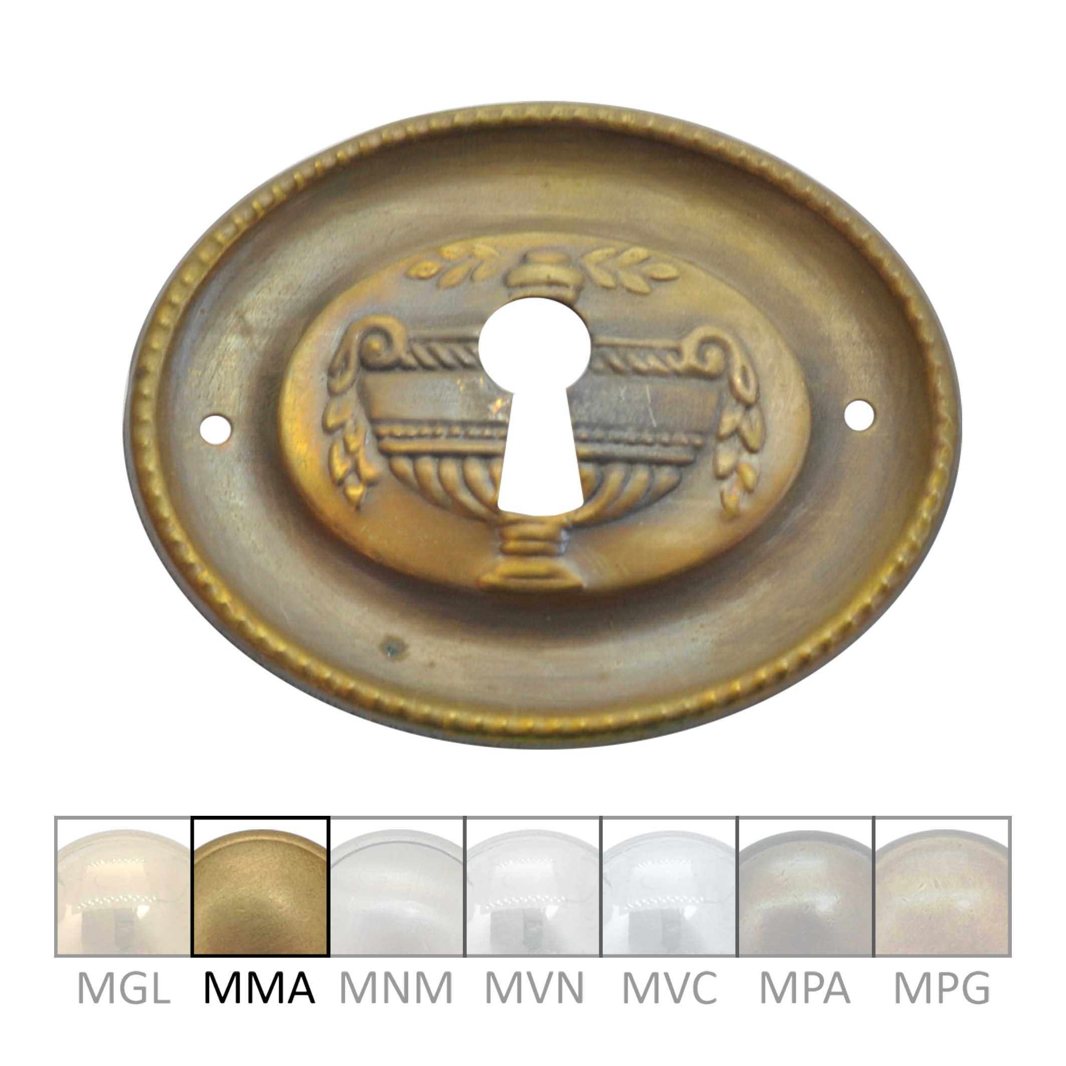 Klassizismus Möbelschild geprägt Messing MMA 70x60mm mit Schlüsselloch Serie KL085 Bild1