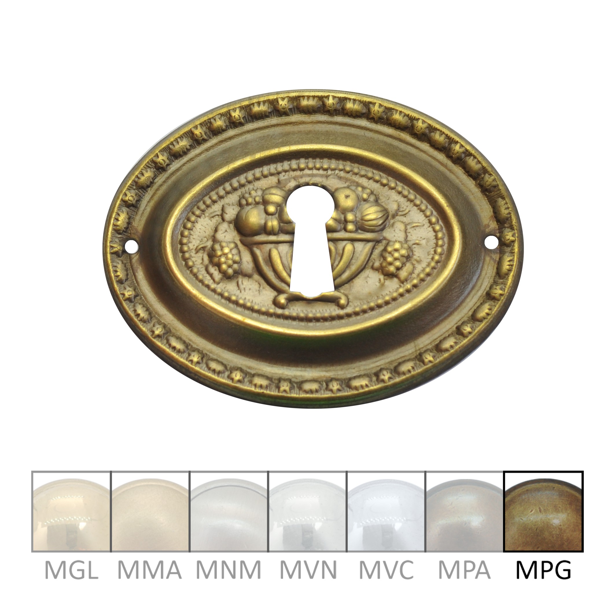 Klassizismus Möbelschild geprägt Messing MPG 60x47mm mit Schlüsselloch Serie KL075 Bild1