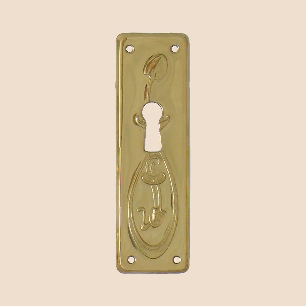 Jugendstil Möbelschild Messing MGL 24 x 80mm mit Schlüsselloch Serie JU012 Bild1