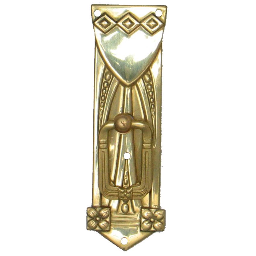 Jugendstil Möbelschild geprägt Messing MGL 31 x 98mm mit Griff Serie JU010 Bild1