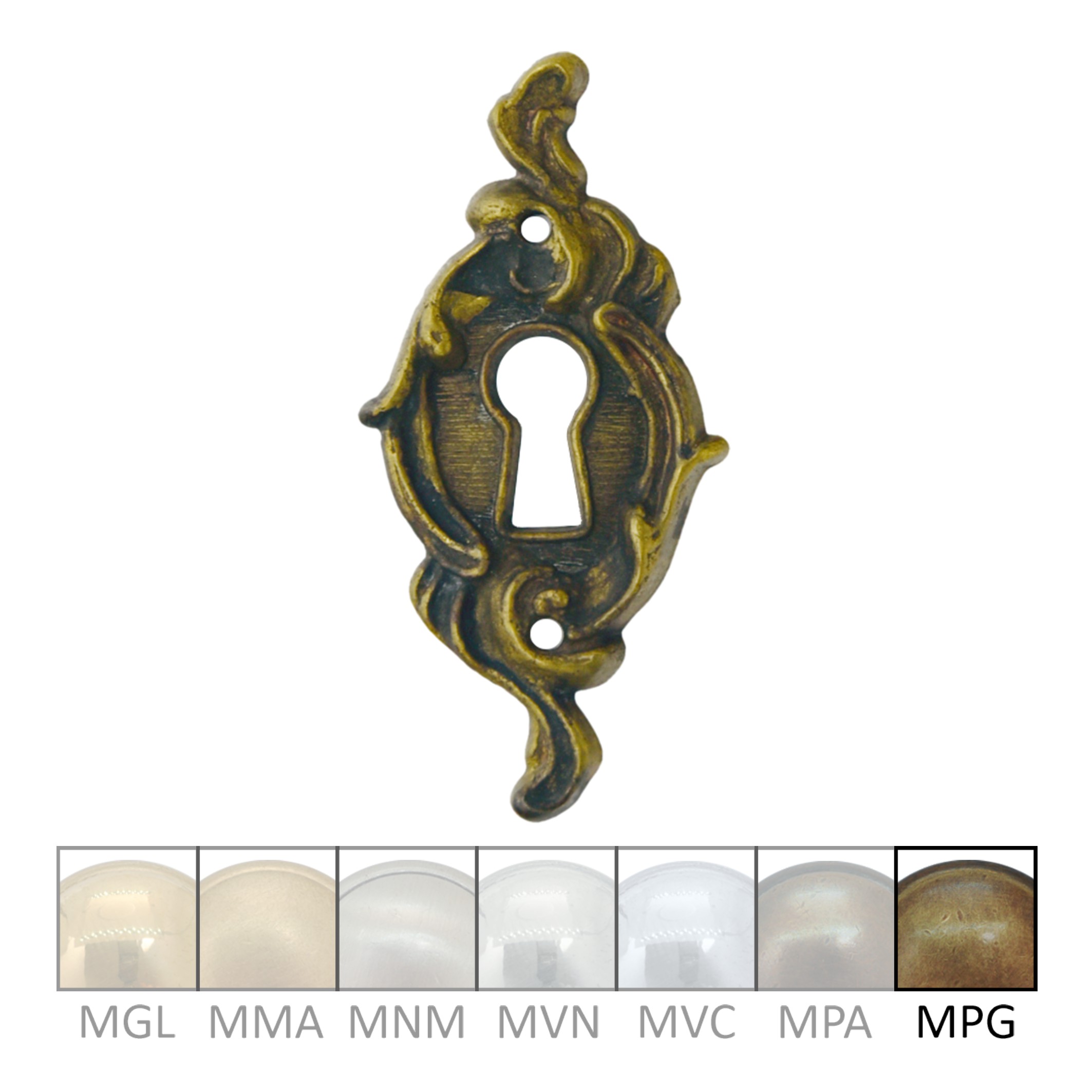Klassizismus Möbelschild geprägt Messing MPG 29x60mm mit Schlüsselloch Serie KL151 Bild1