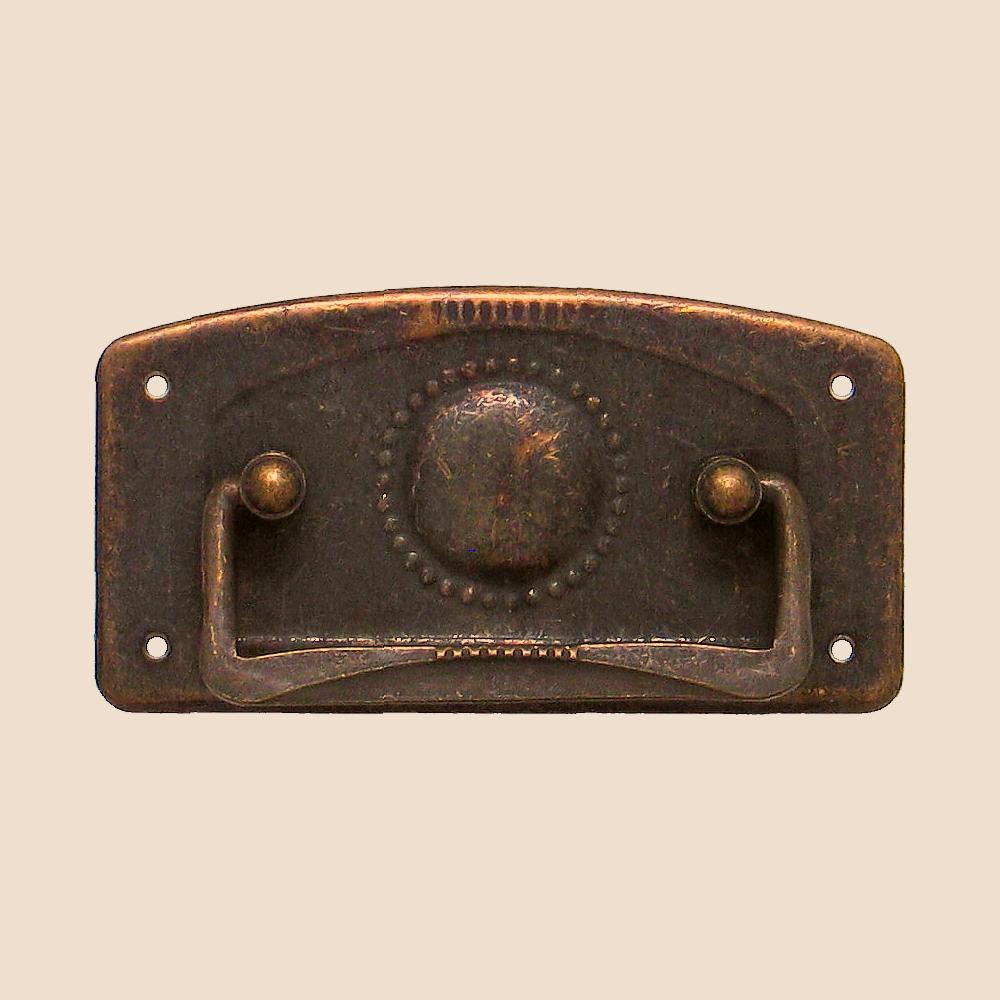 Jugendstil Möbelschild geprägt Messing MPG 80 x 42mm mit Griff Serie JU007 Bild1