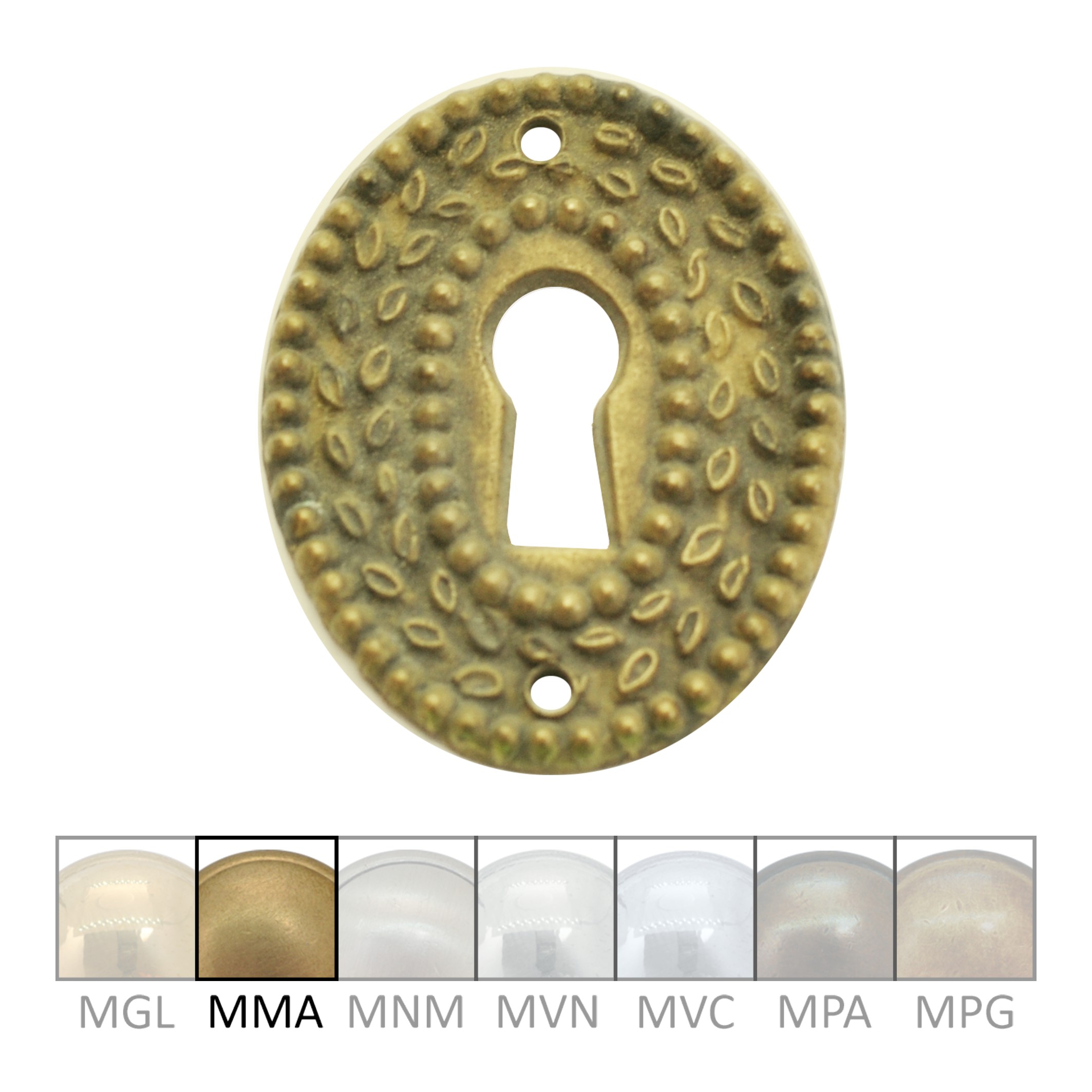 Klassizismus Möbelschild geprägt Messing MMA 35x45mm mit Schlüsselloch Serie KL027 Bild1