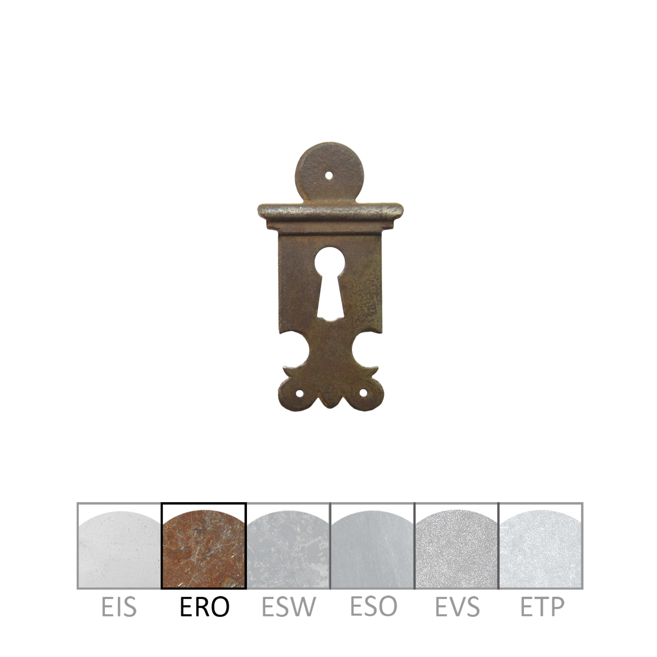Klassizismus Möbelschild Eisen gerostet ERO 40x75mm mit Schlüsselloch Serie KL118 Bild1