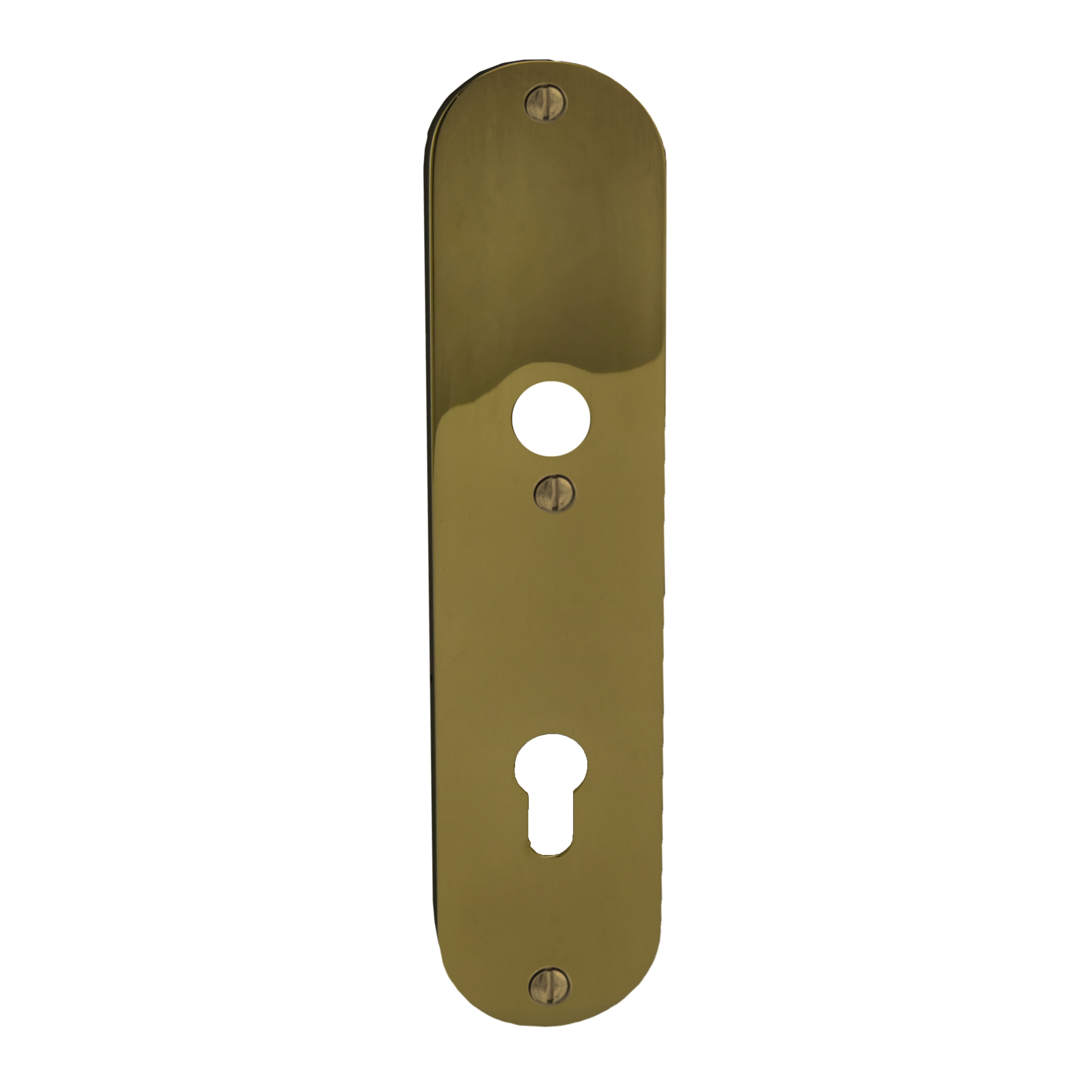 Sicherheitstürschild Innen, Dist.92 mm PZ, Messing patiniert&geputzt LxBxT